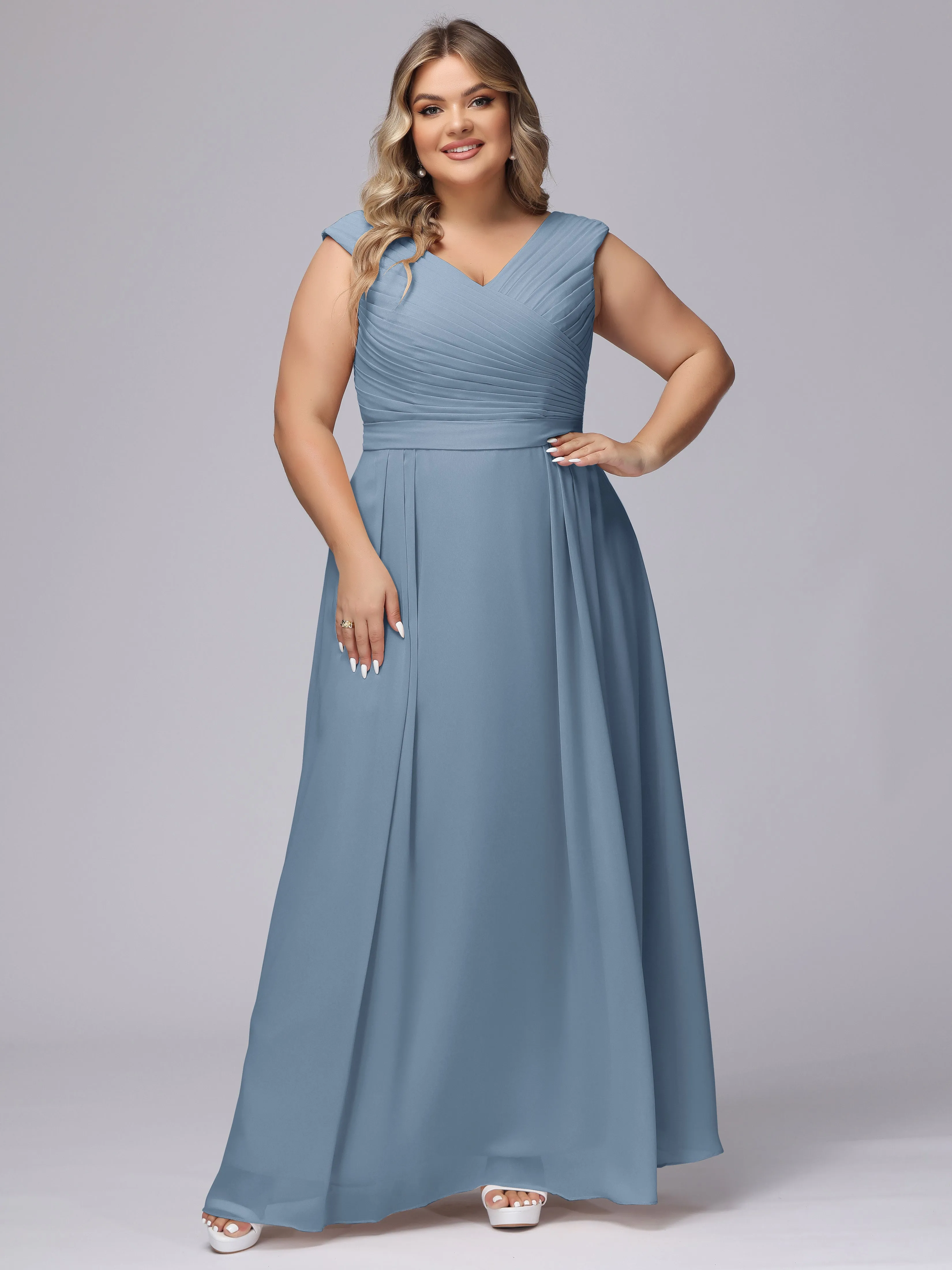 V-Back Plus Size Chiffon Bridesmaid Dress