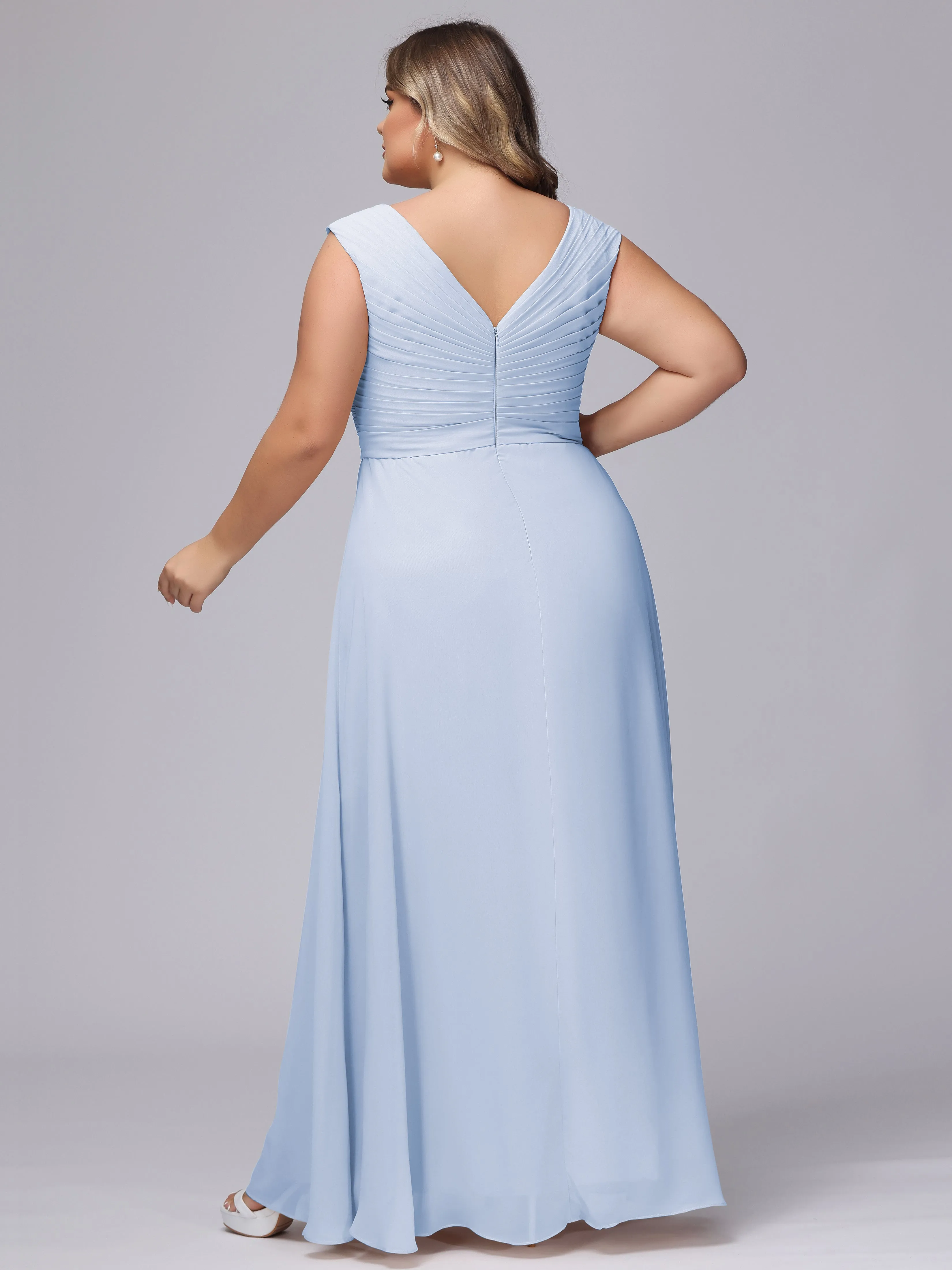 V-Back Plus Size Chiffon Bridesmaid Dress