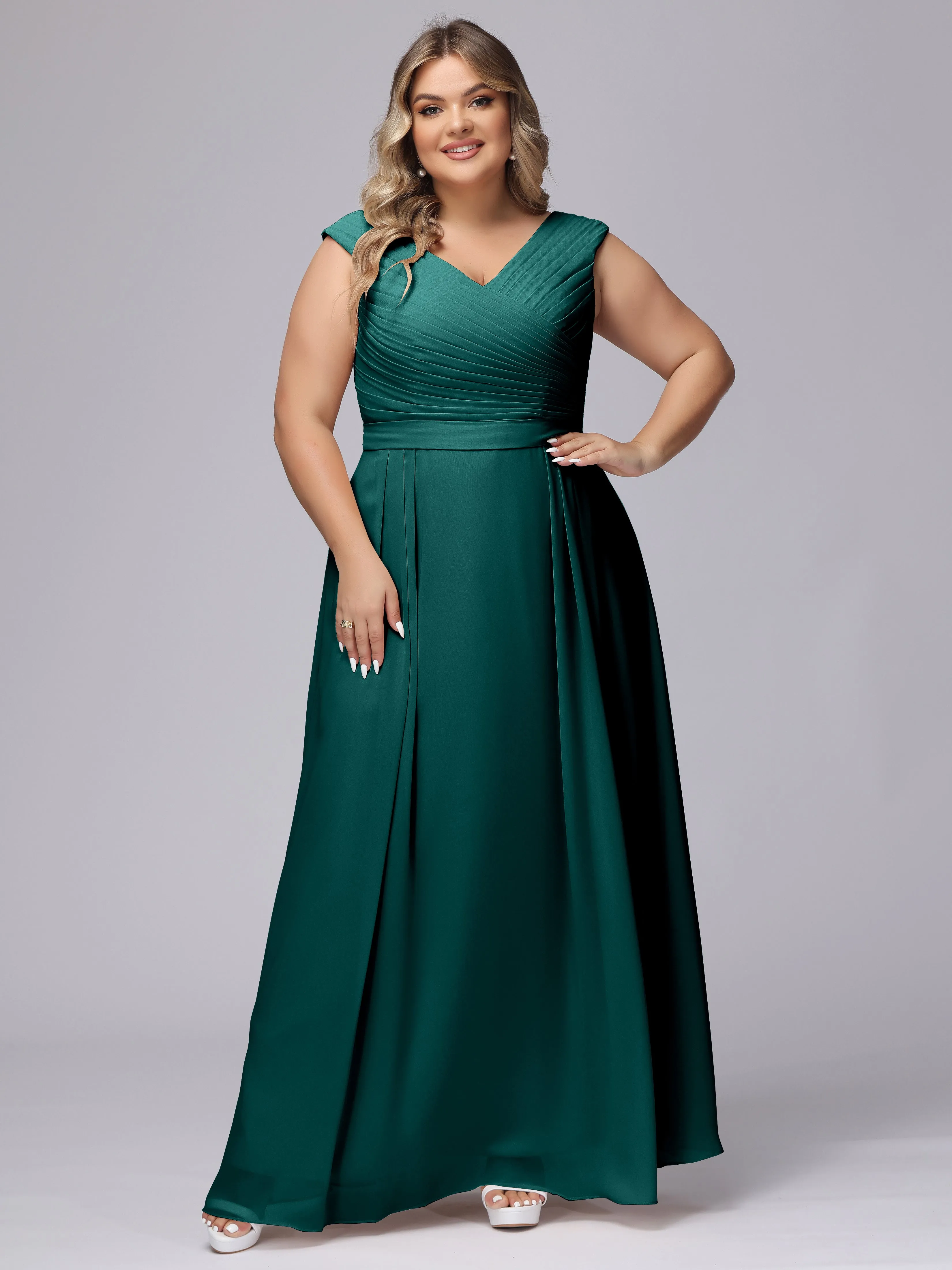 V-Back Plus Size Chiffon Bridesmaid Dress