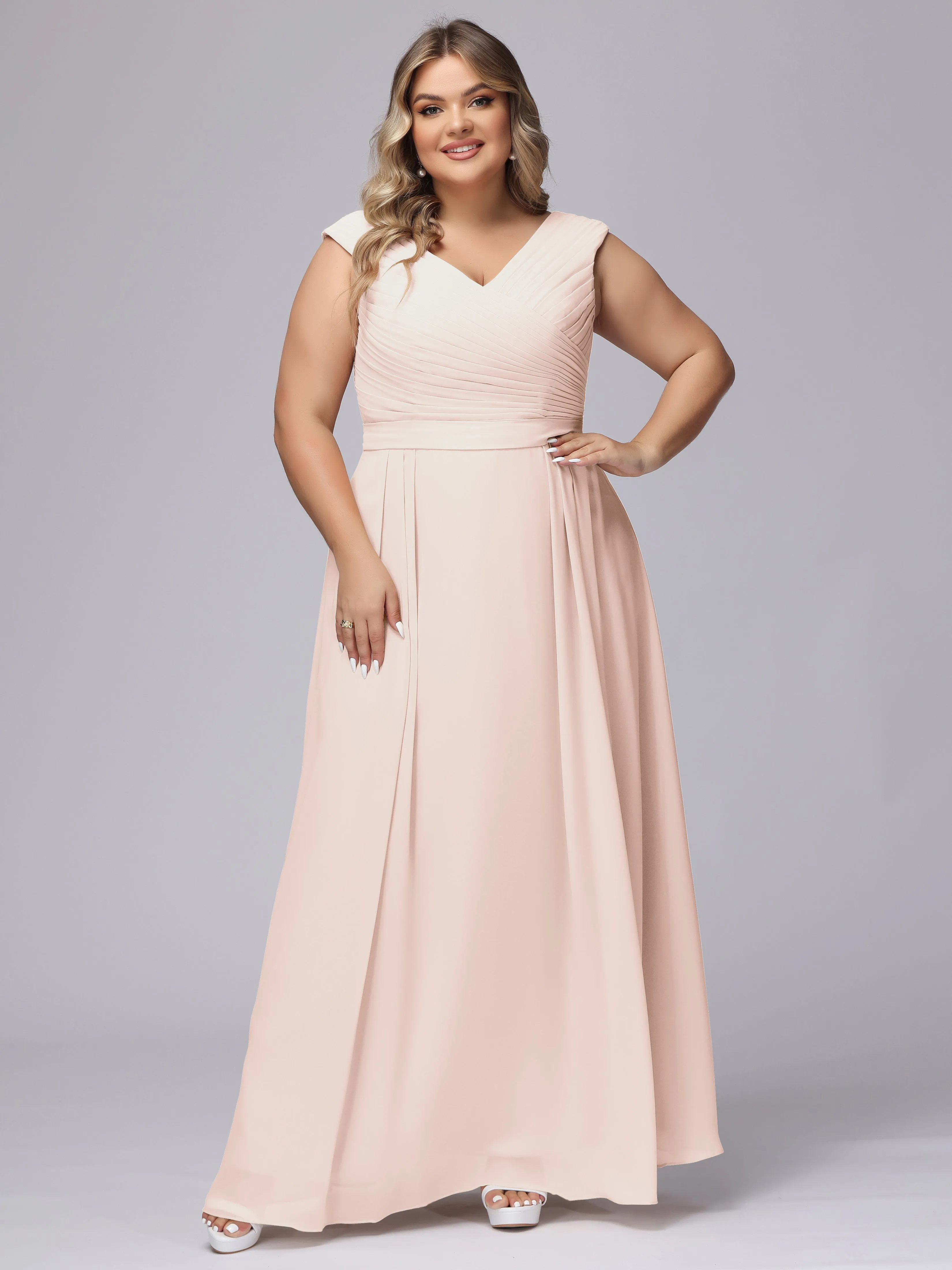V-Back Plus Size Chiffon Bridesmaid Dress