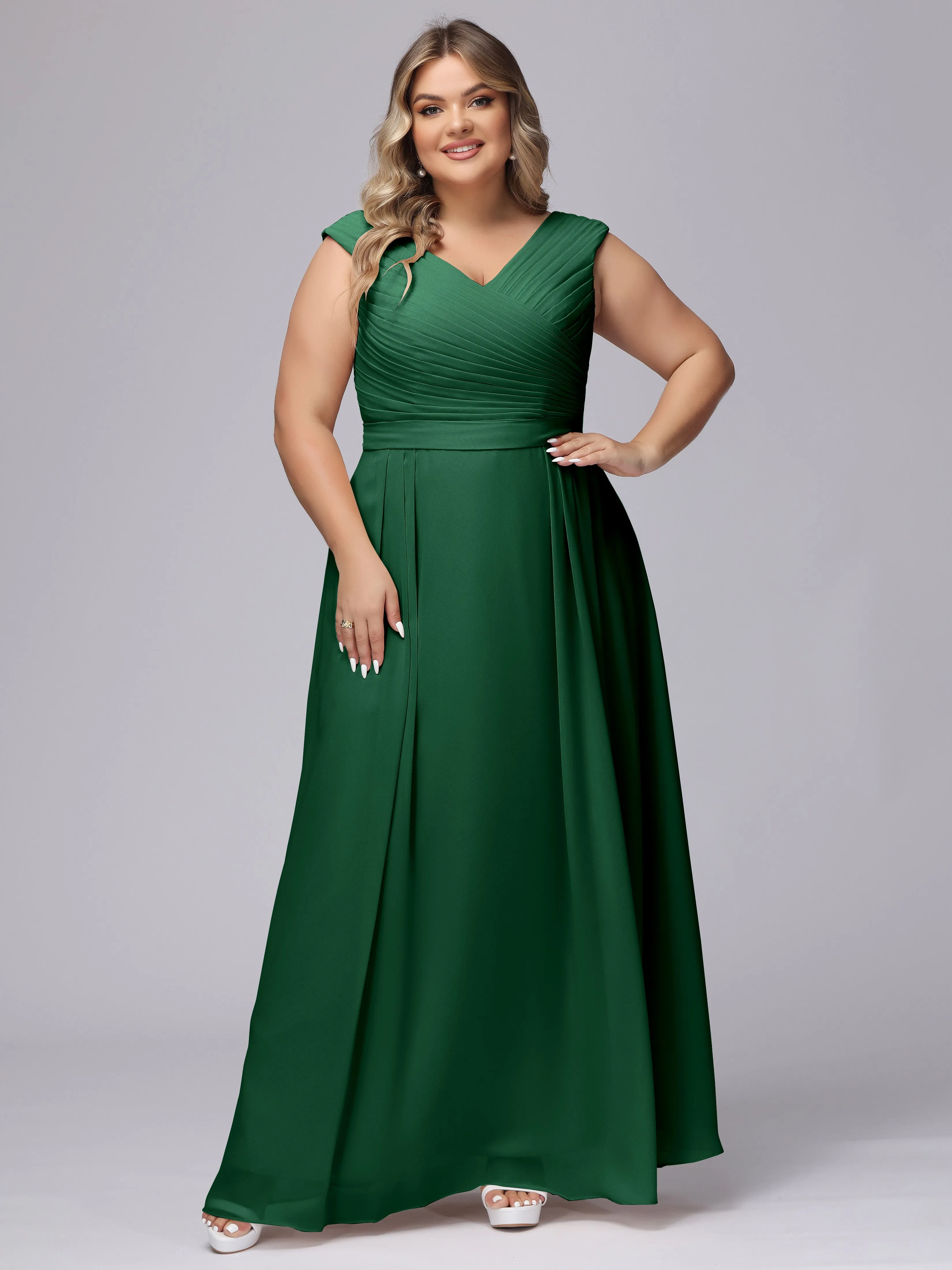 V-Back Plus Size Chiffon Bridesmaid Dress