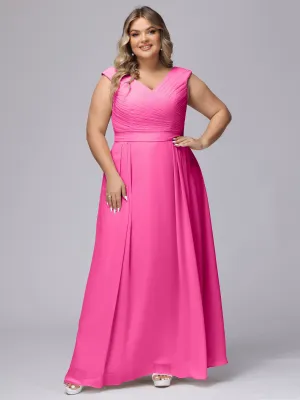 V-Back Plus Size Chiffon Bridesmaid Dress