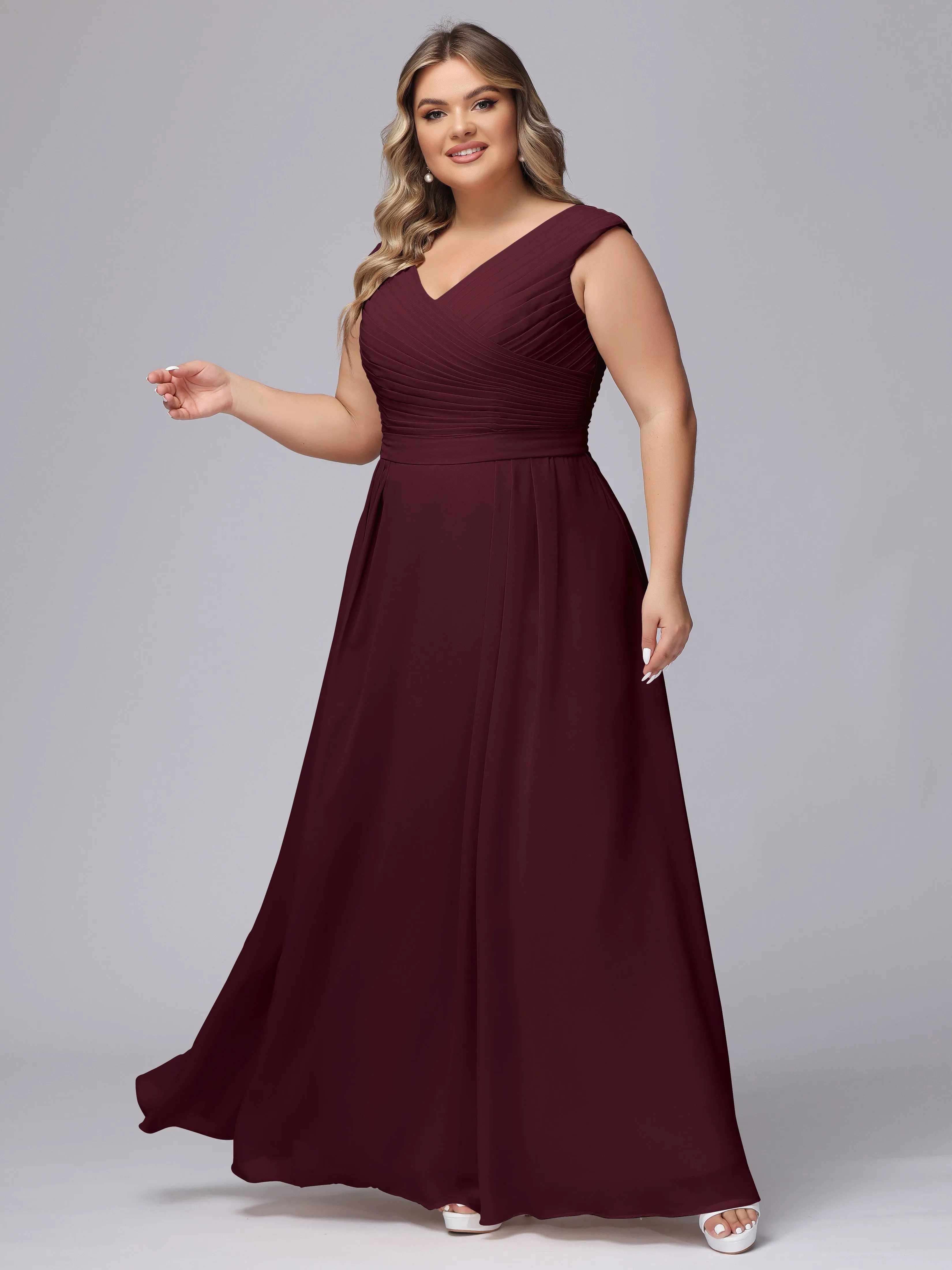 V-Back Plus Size Chiffon Bridesmaid Dress