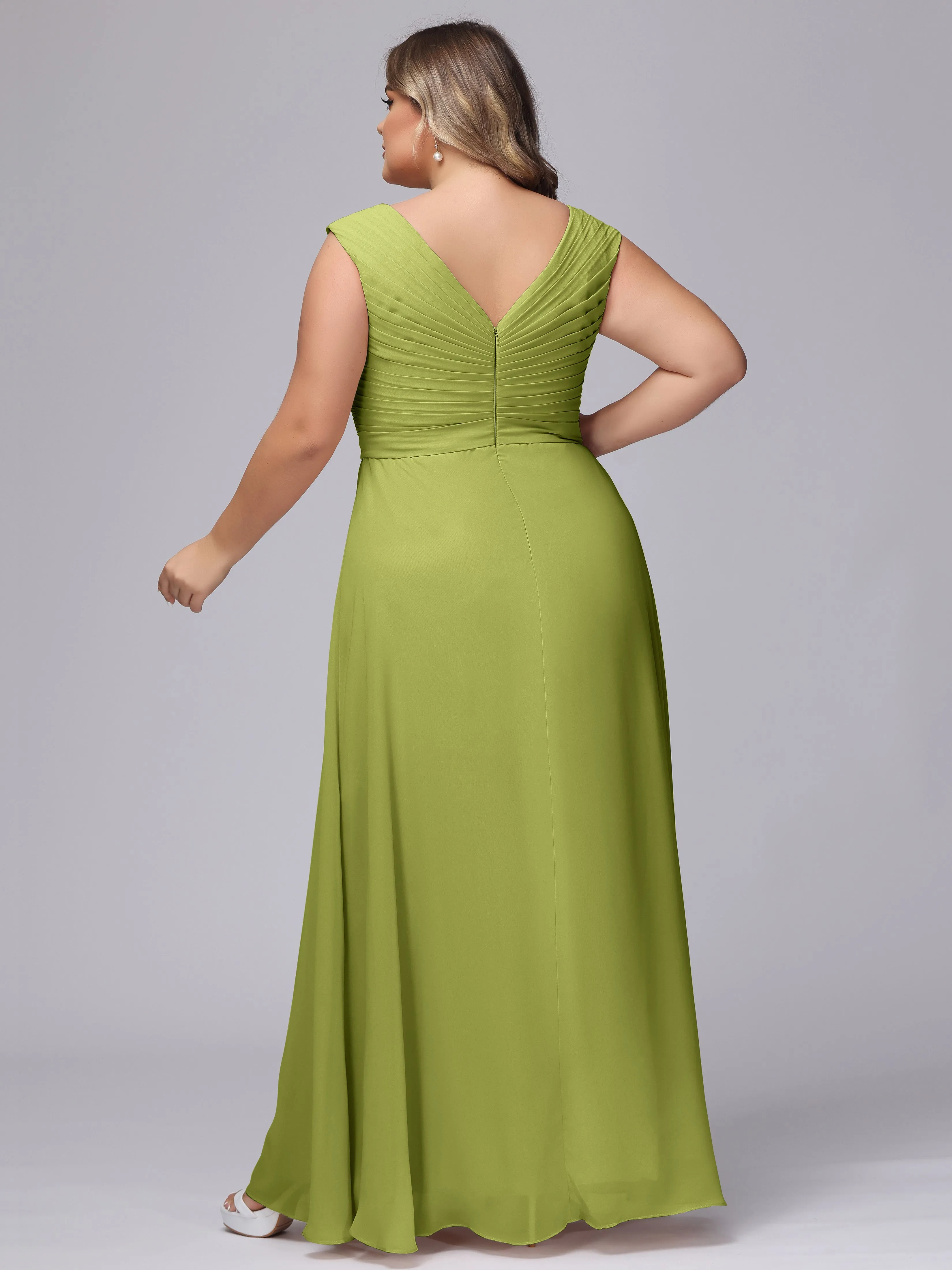 V-Back Plus Size Chiffon Bridesmaid Dress