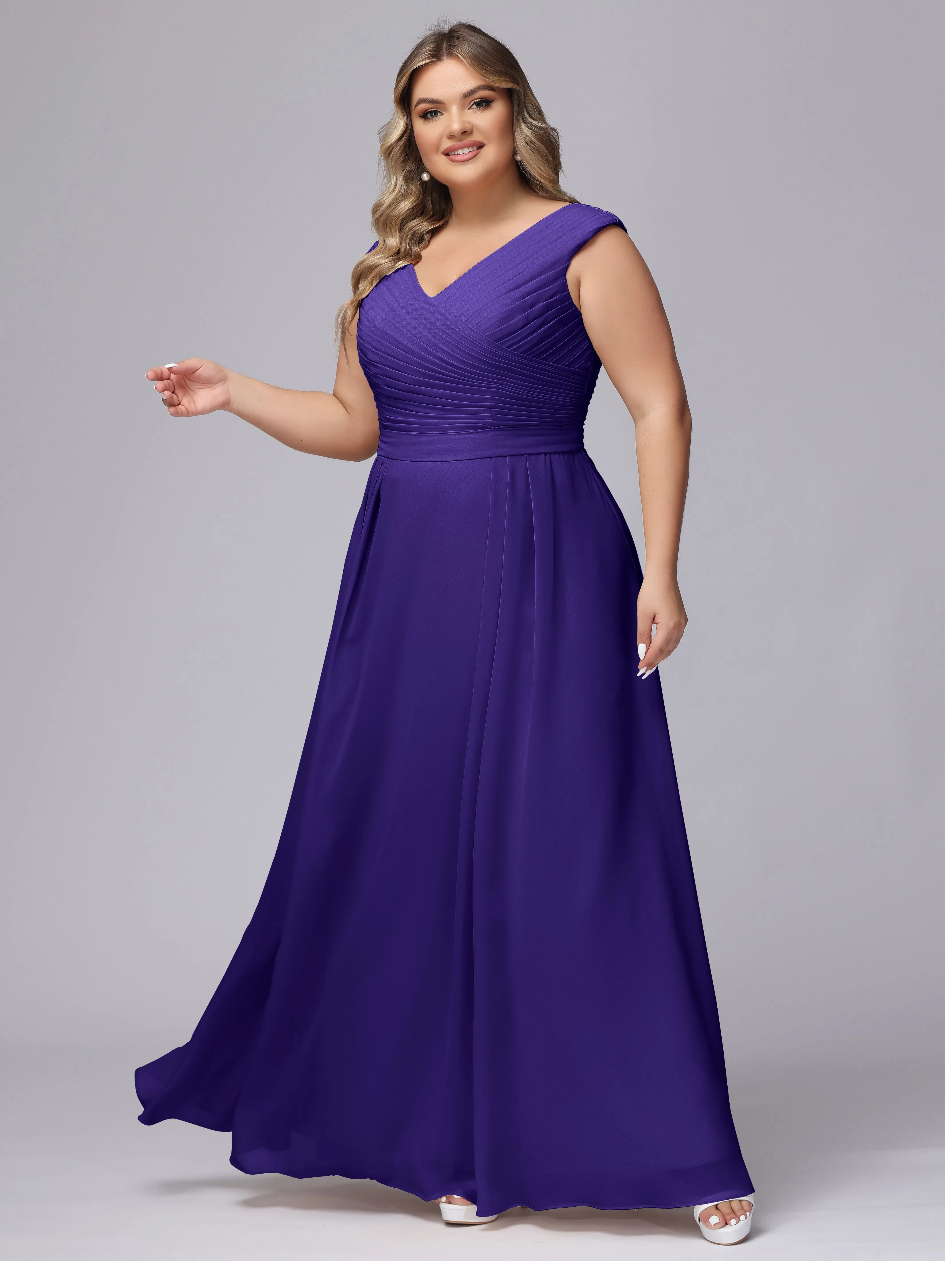 V-Back Plus Size Chiffon Bridesmaid Dress