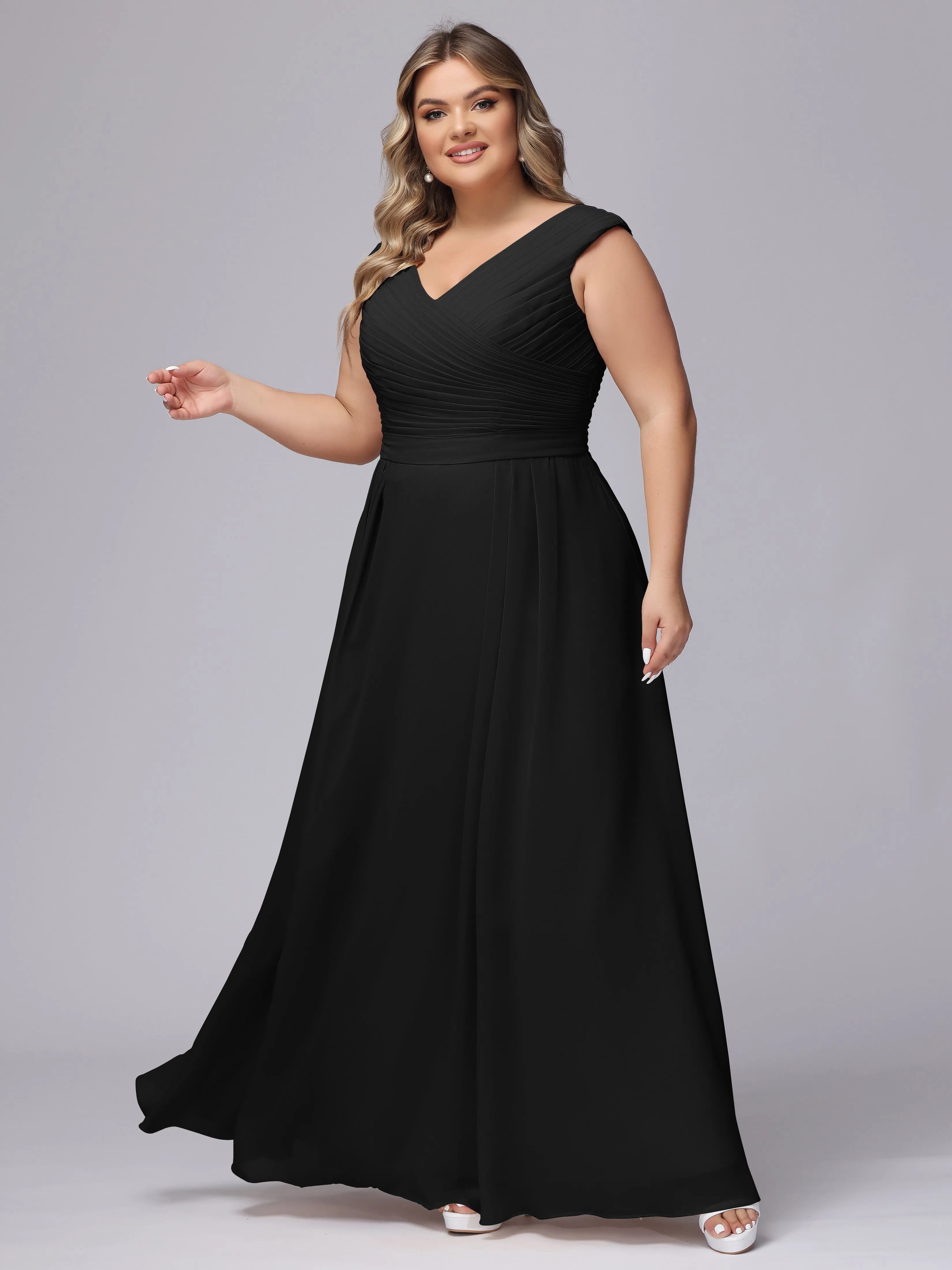 V-Back Plus Size Chiffon Bridesmaid Dress