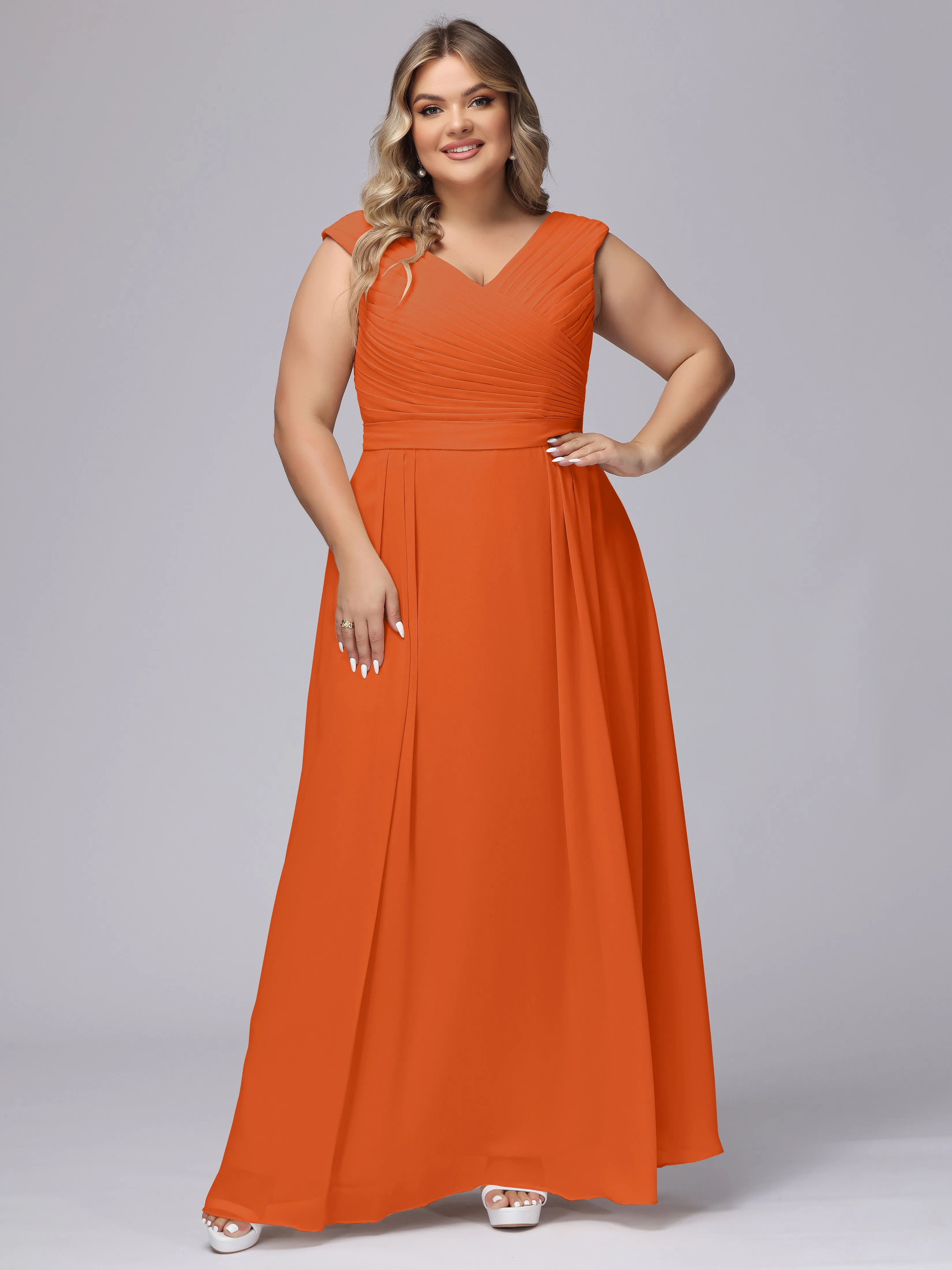 V-Back Plus Size Chiffon Bridesmaid Dress