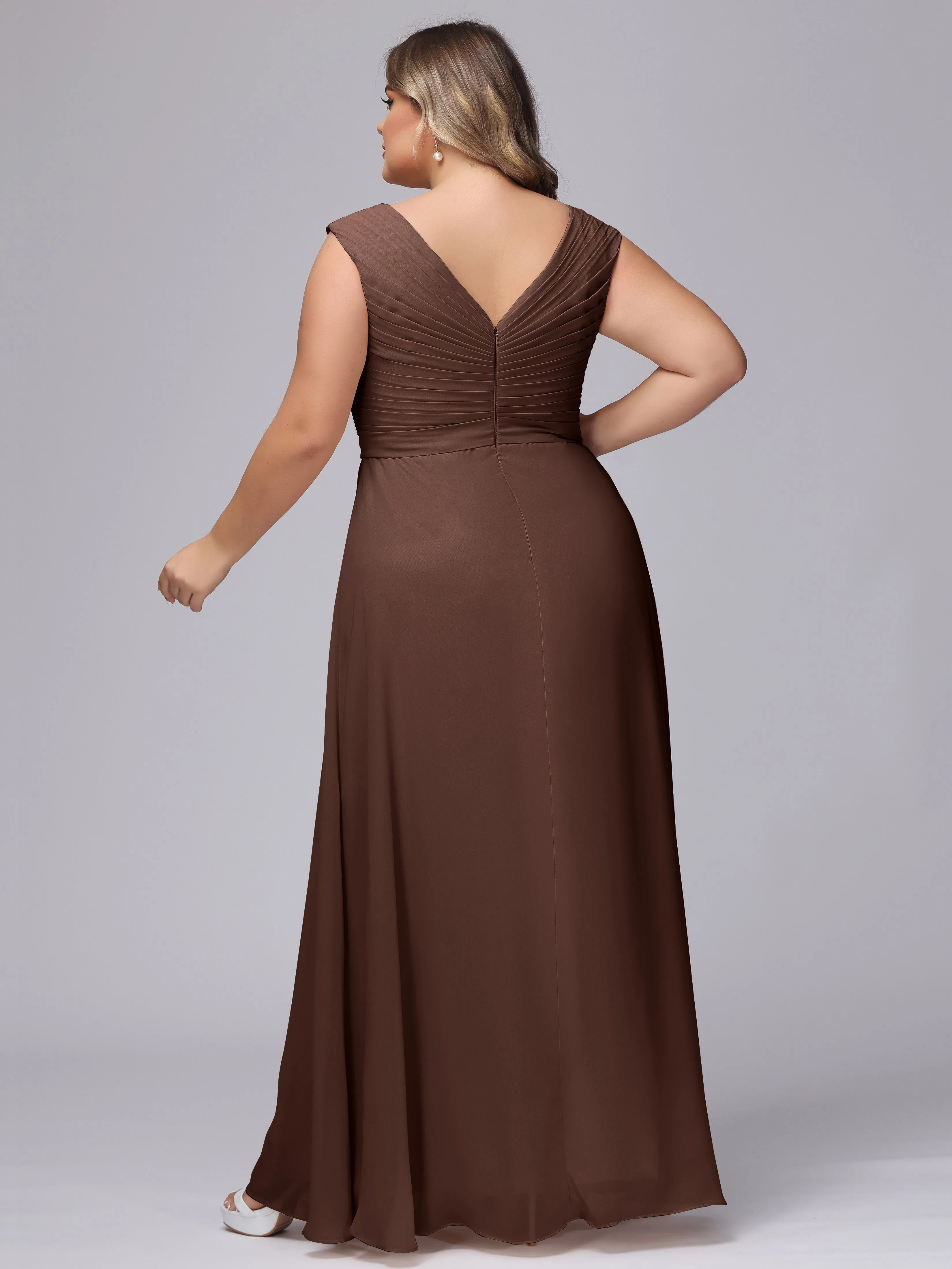 V-Back Plus Size Chiffon Bridesmaid Dress