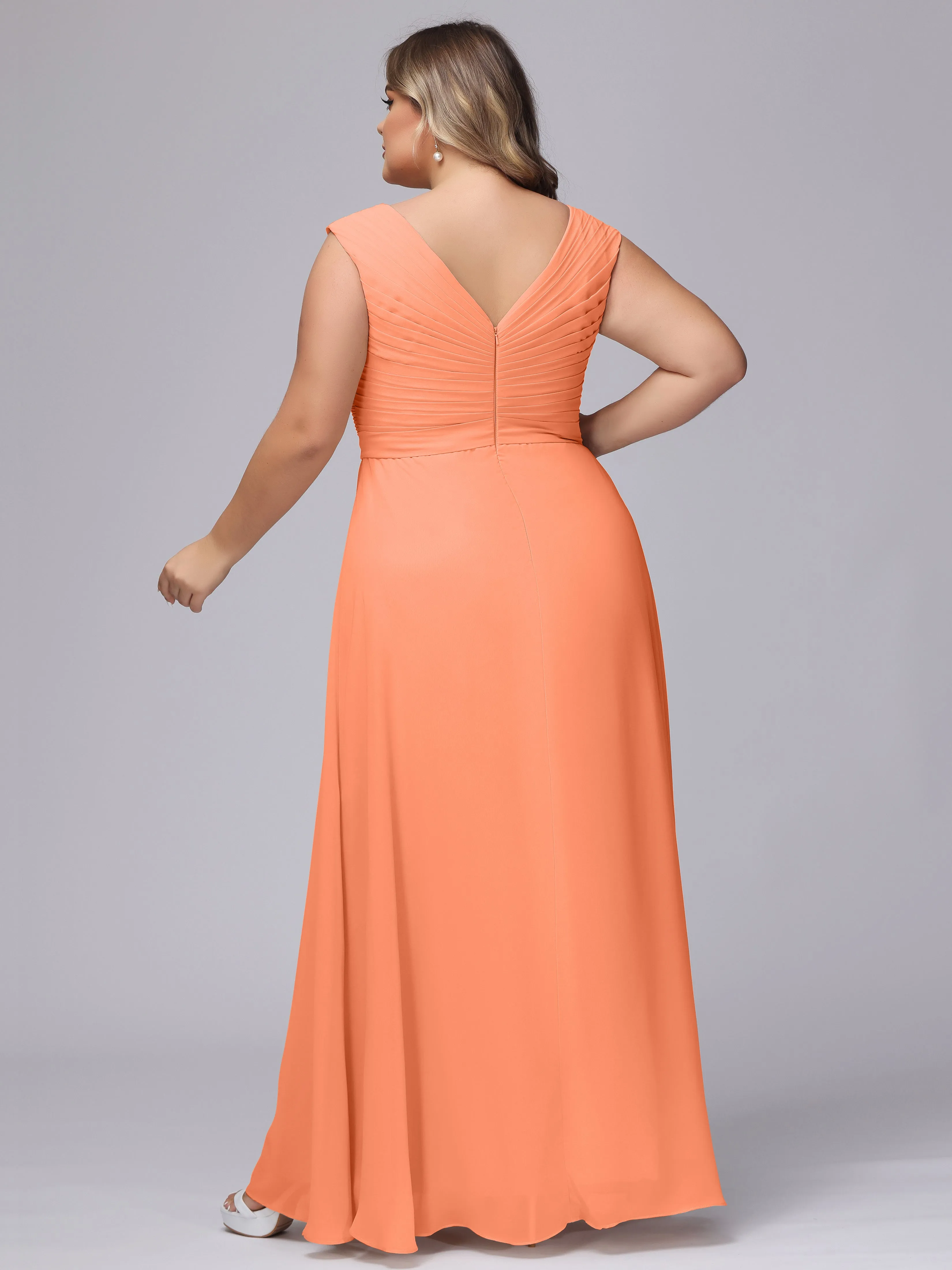 V-Back Plus Size Chiffon Bridesmaid Dress