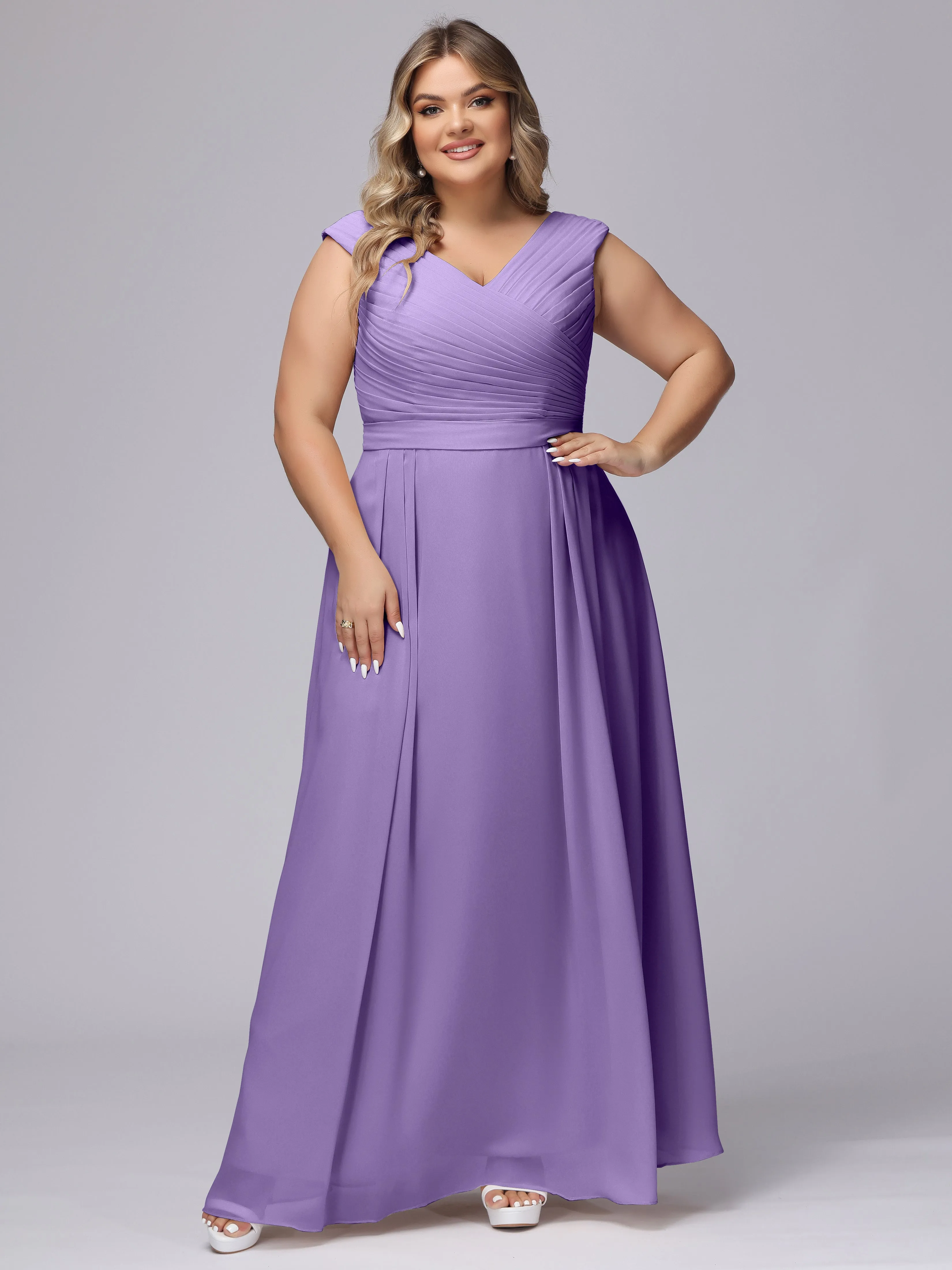 V-Back Plus Size Chiffon Bridesmaid Dress