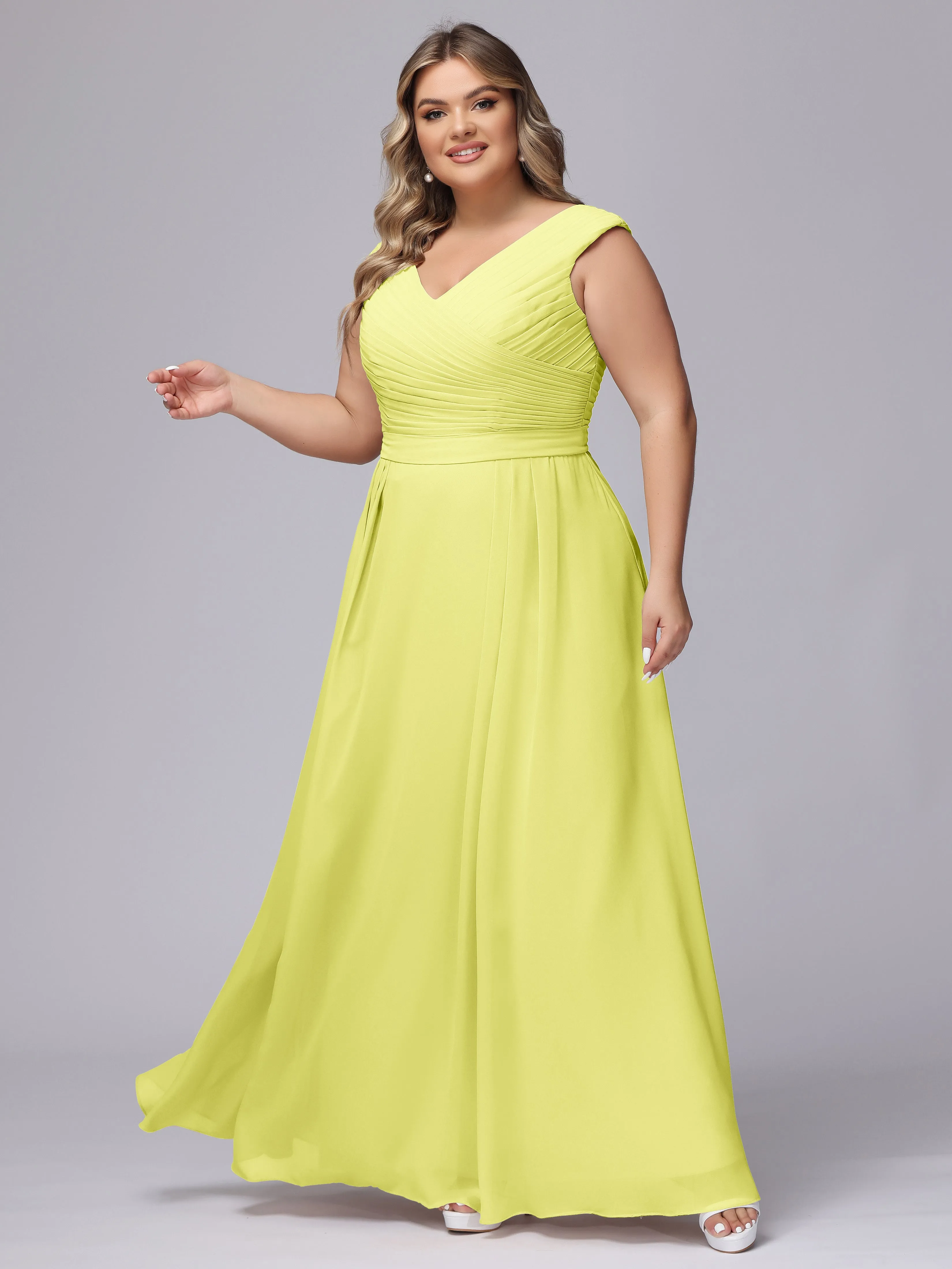 V-Back Plus Size Chiffon Bridesmaid Dress