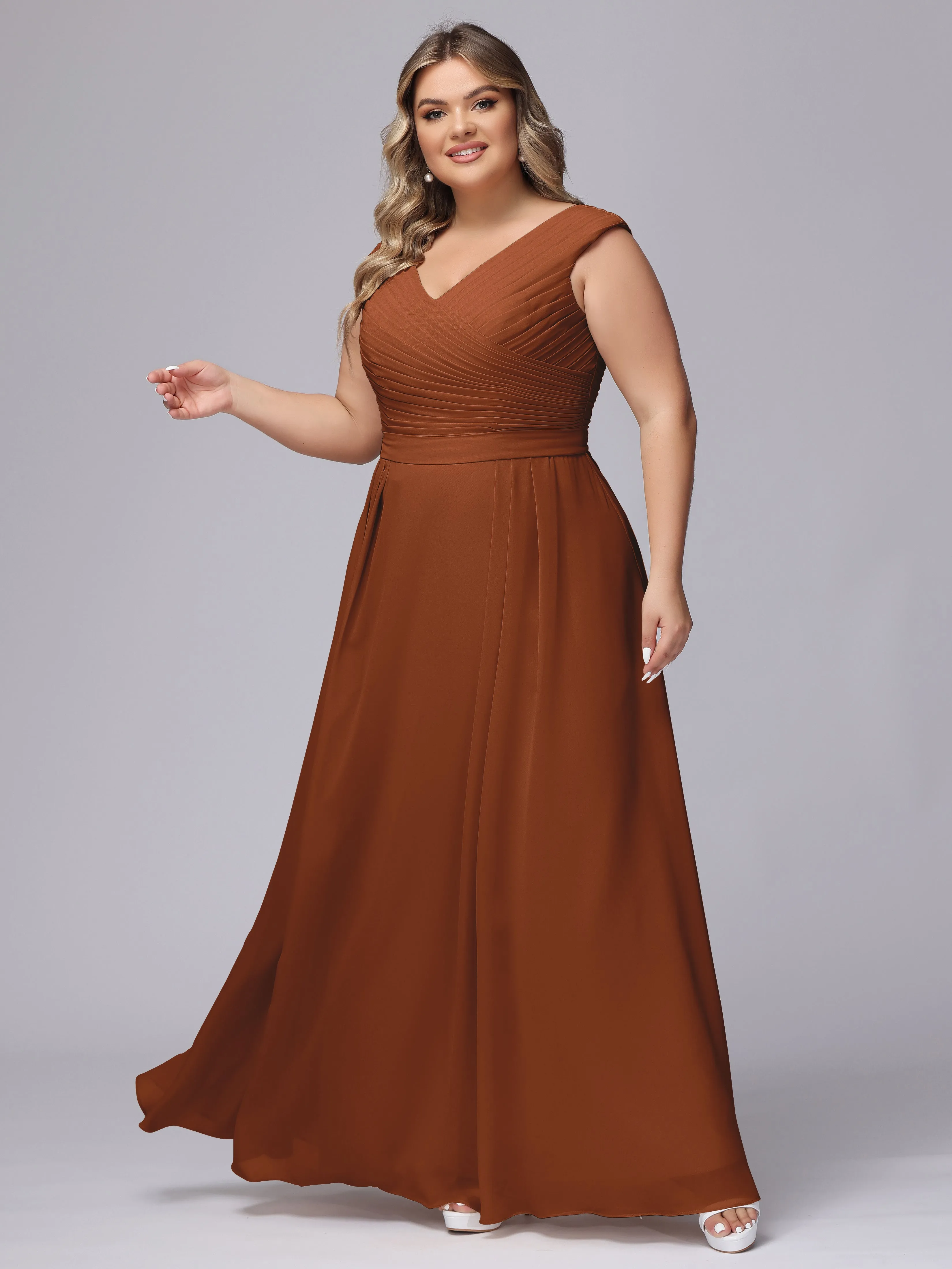 V-Back Plus Size Chiffon Bridesmaid Dress