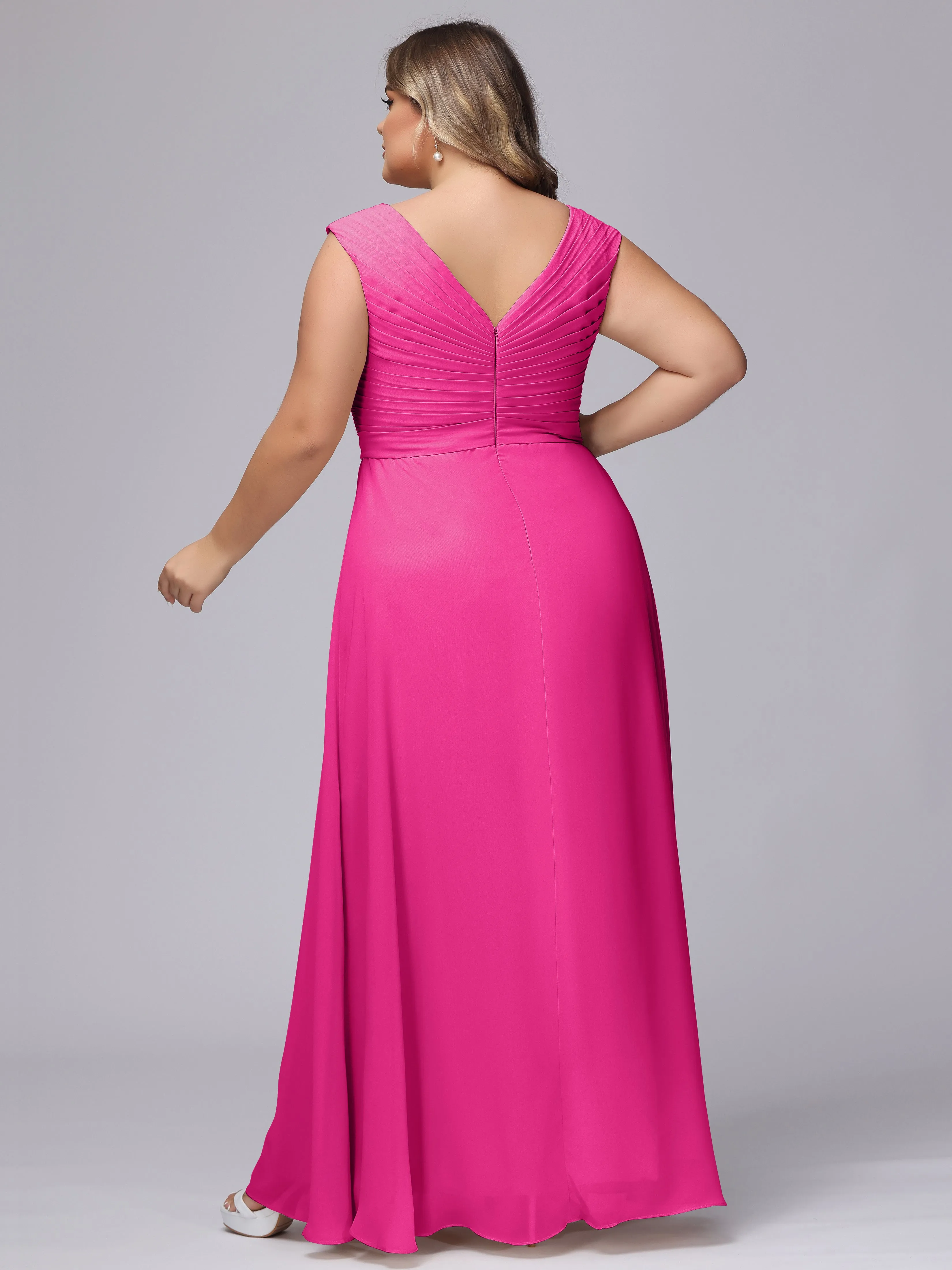 V-Back Plus Size Chiffon Bridesmaid Dress