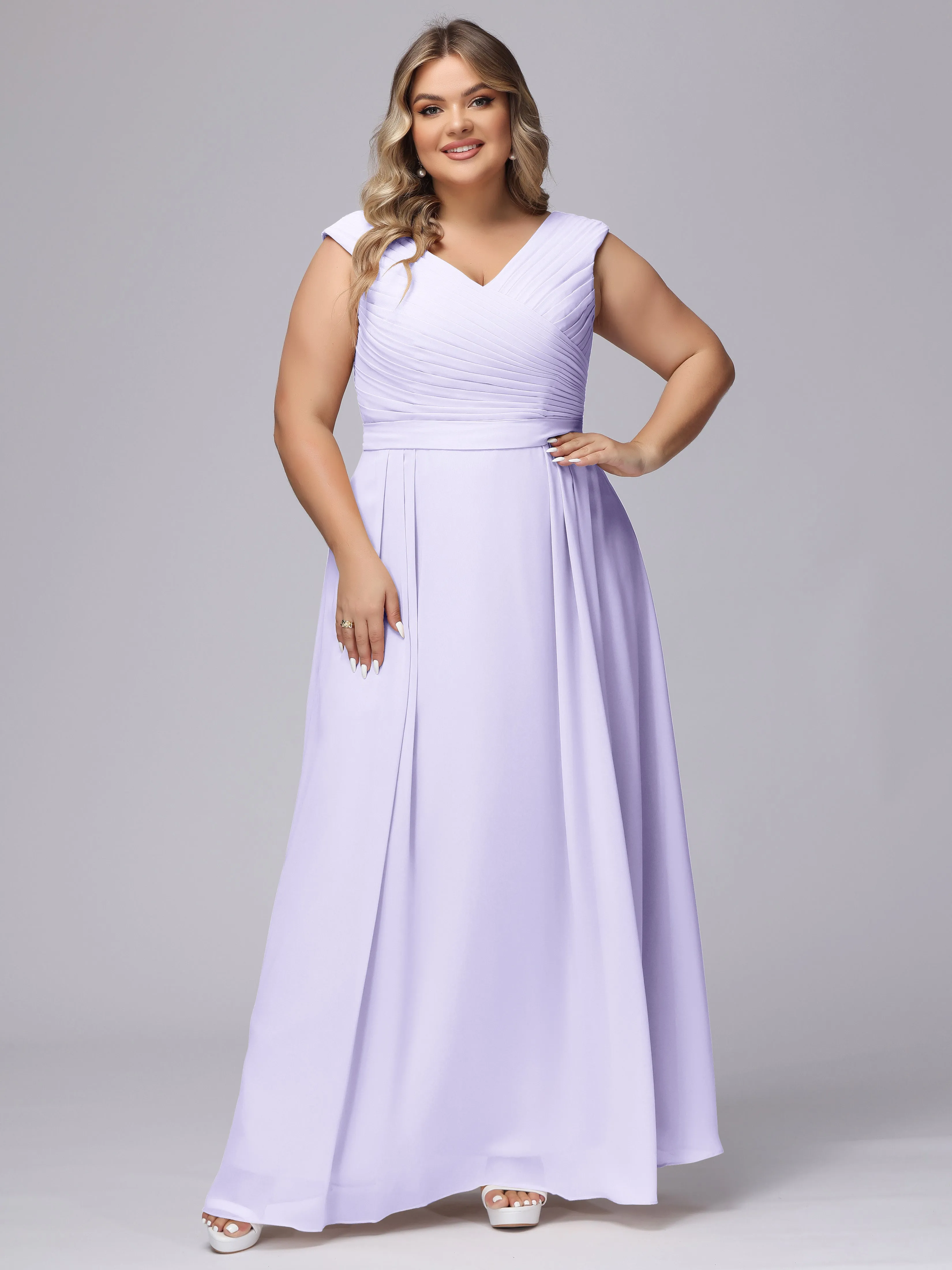 V-Back Plus Size Chiffon Bridesmaid Dress