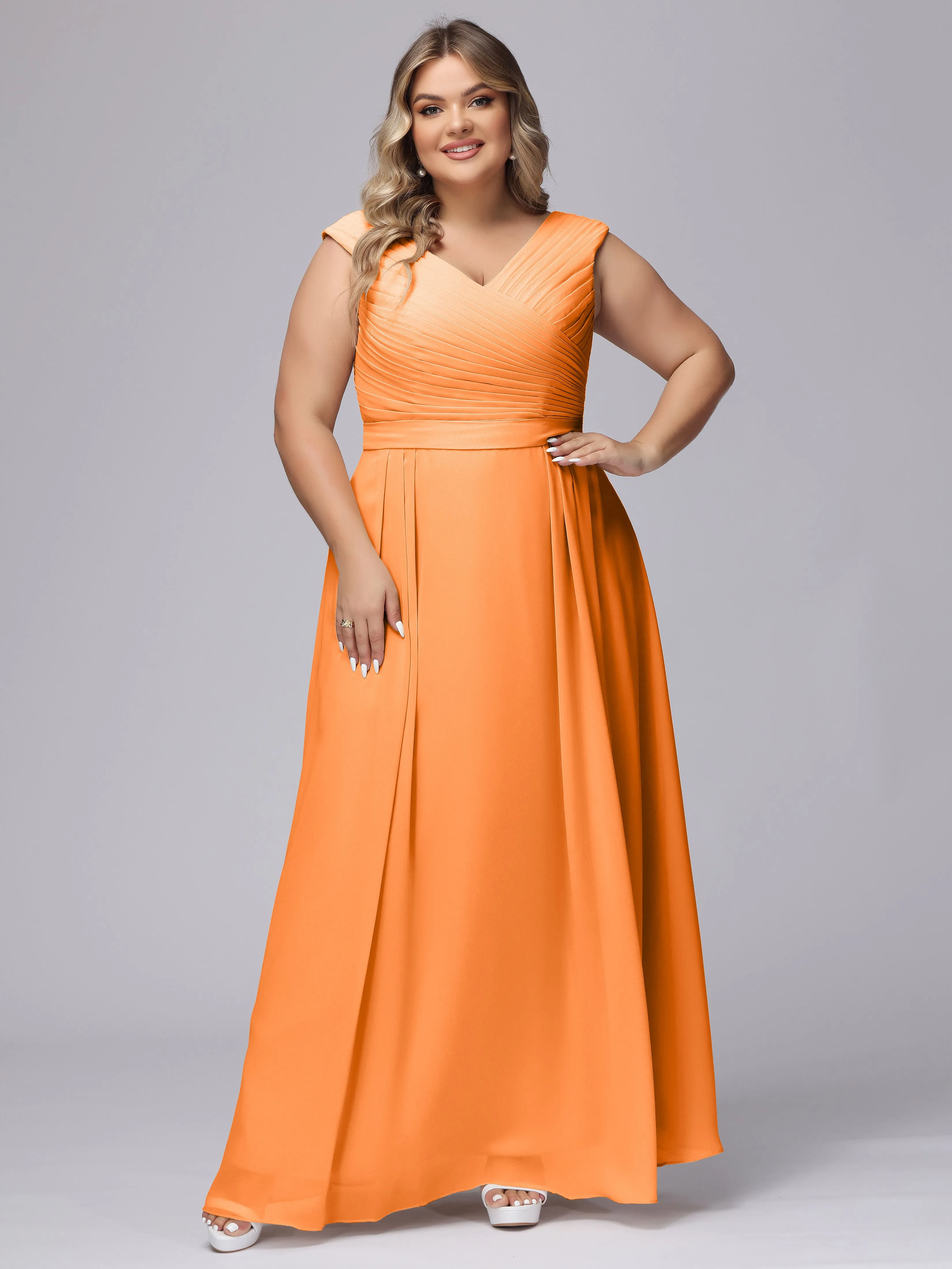 V-Back Plus Size Chiffon Bridesmaid Dress