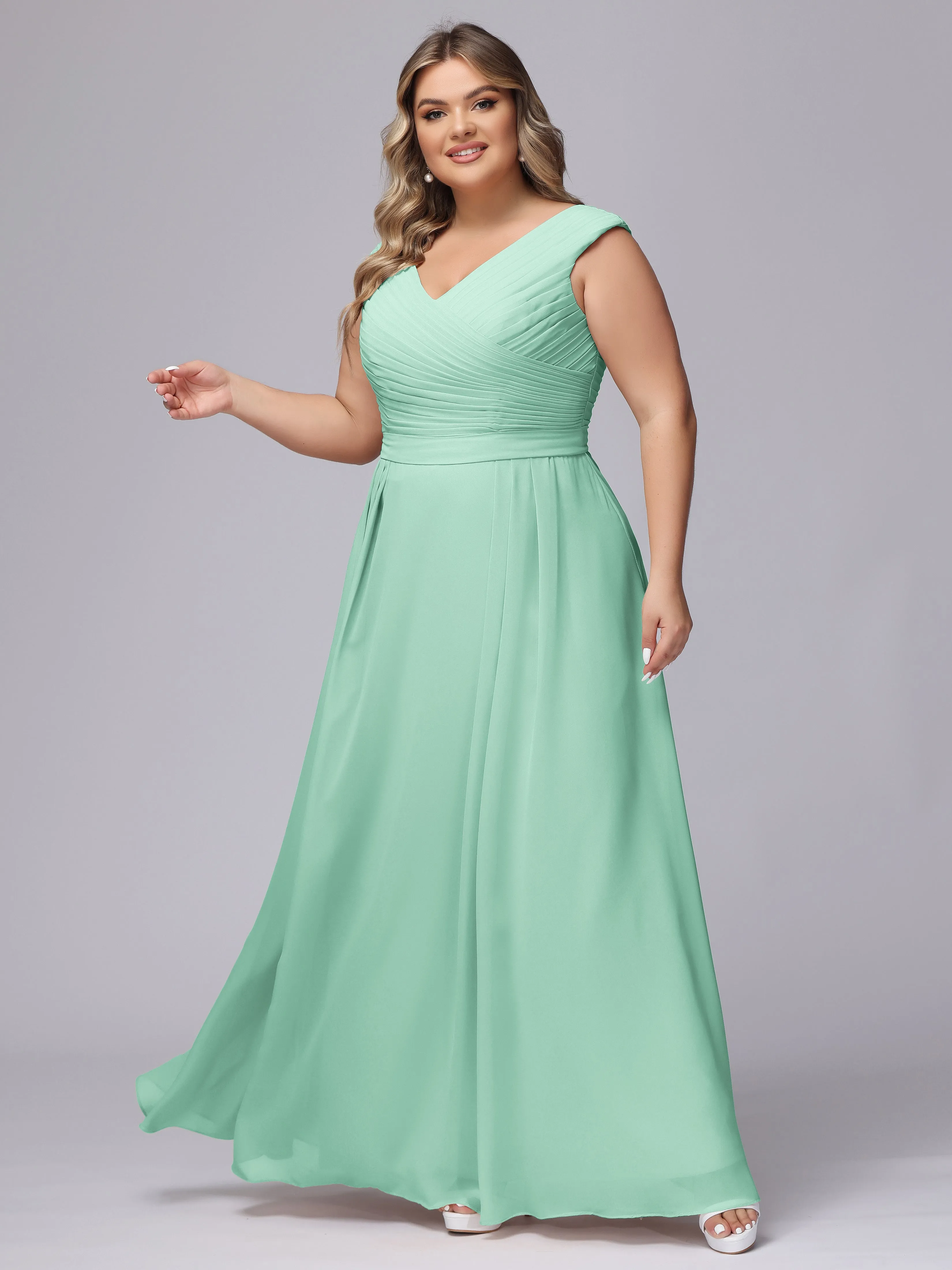 V-Back Plus Size Chiffon Bridesmaid Dress
