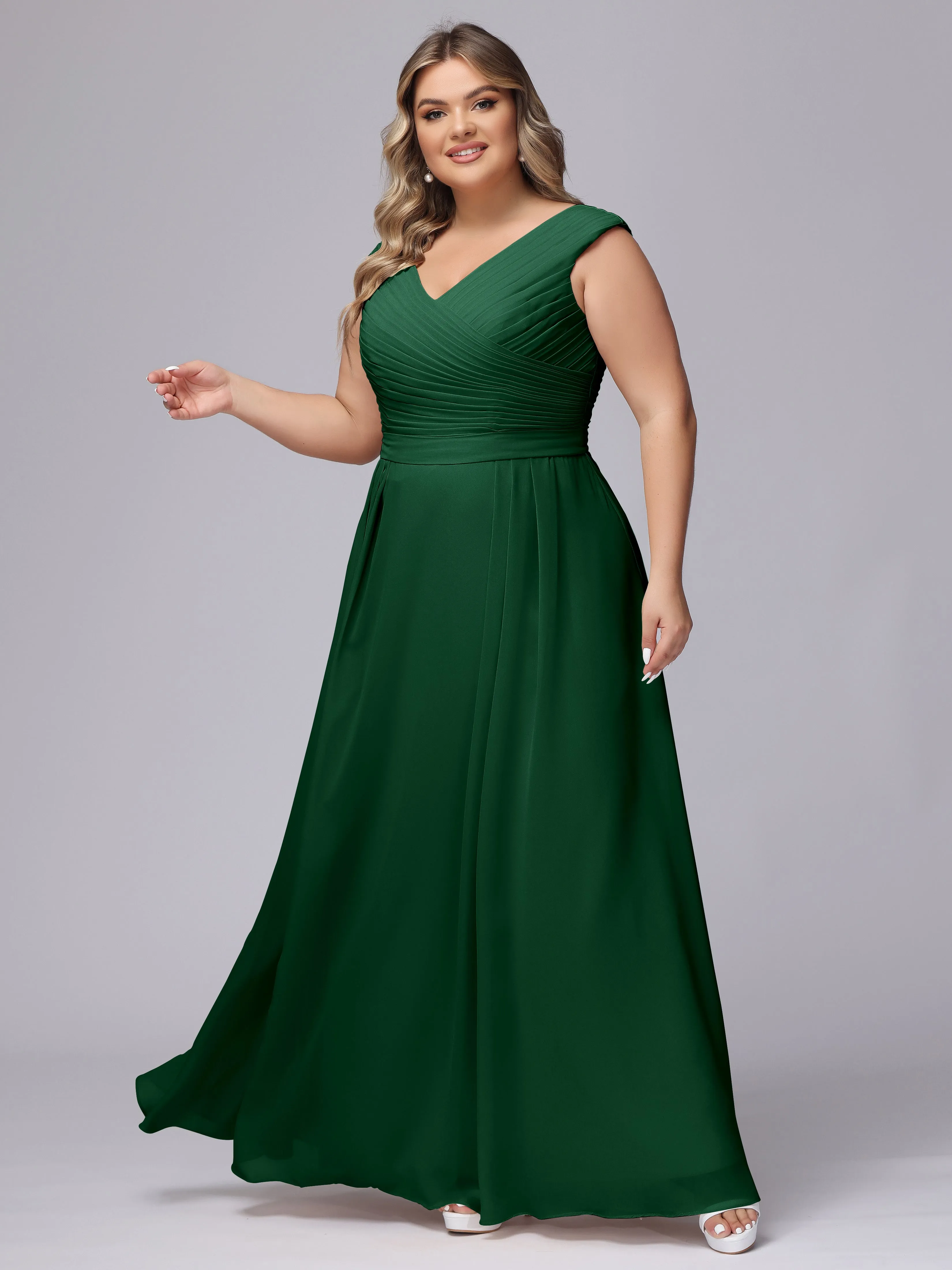 V-Back Plus Size Chiffon Bridesmaid Dress