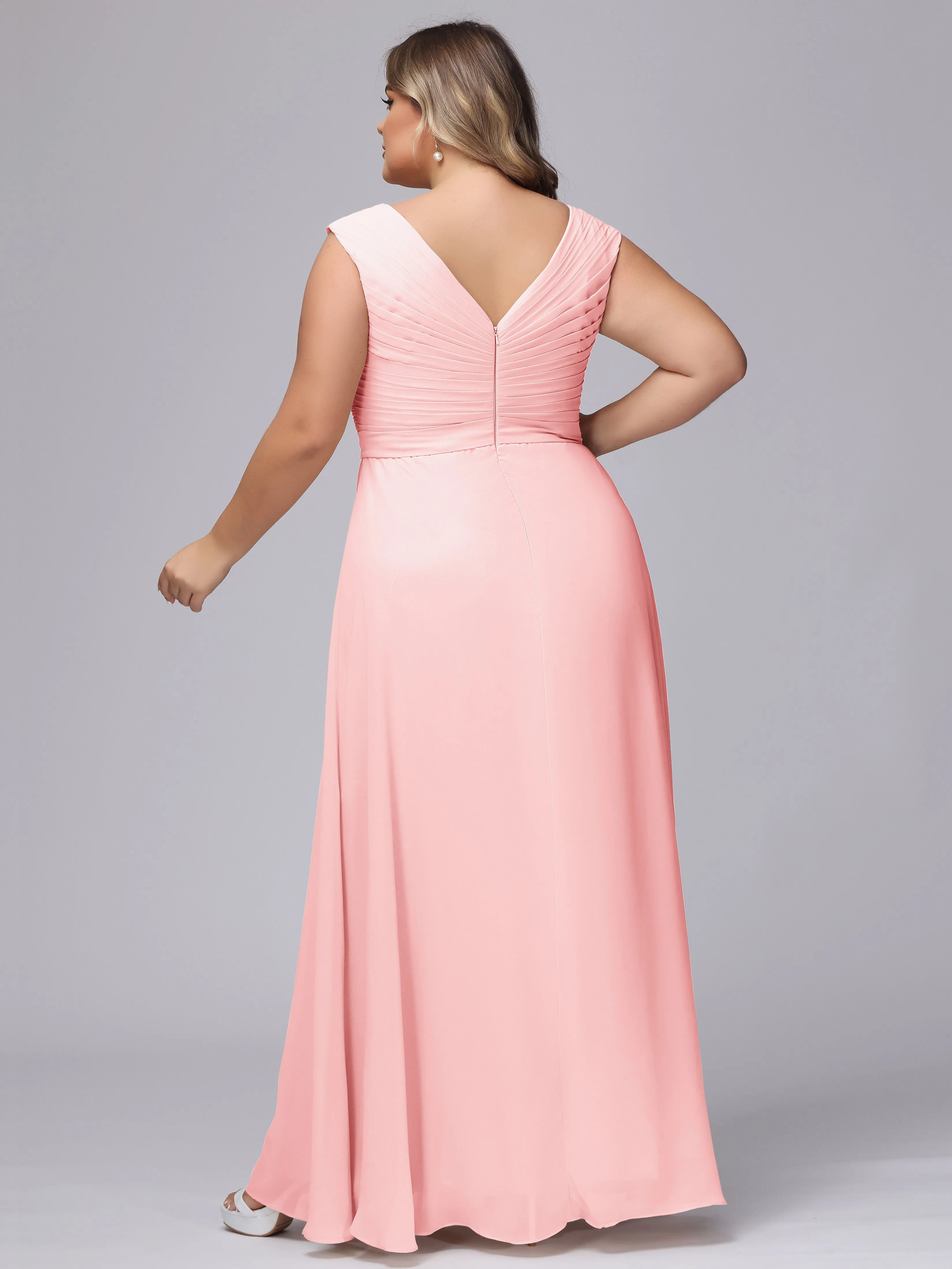 V-Back Plus Size Chiffon Bridesmaid Dress