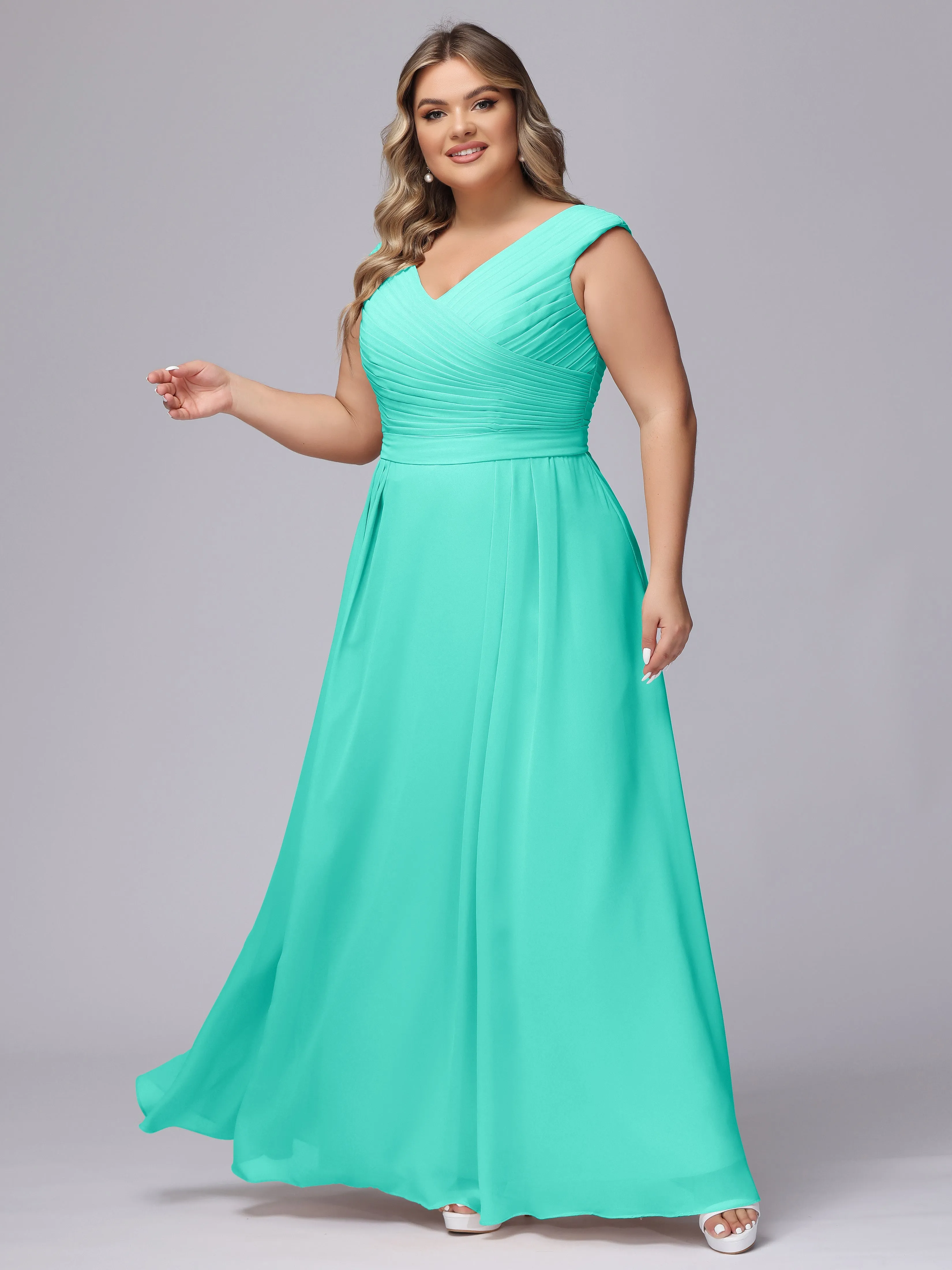 V-Back Plus Size Chiffon Bridesmaid Dress