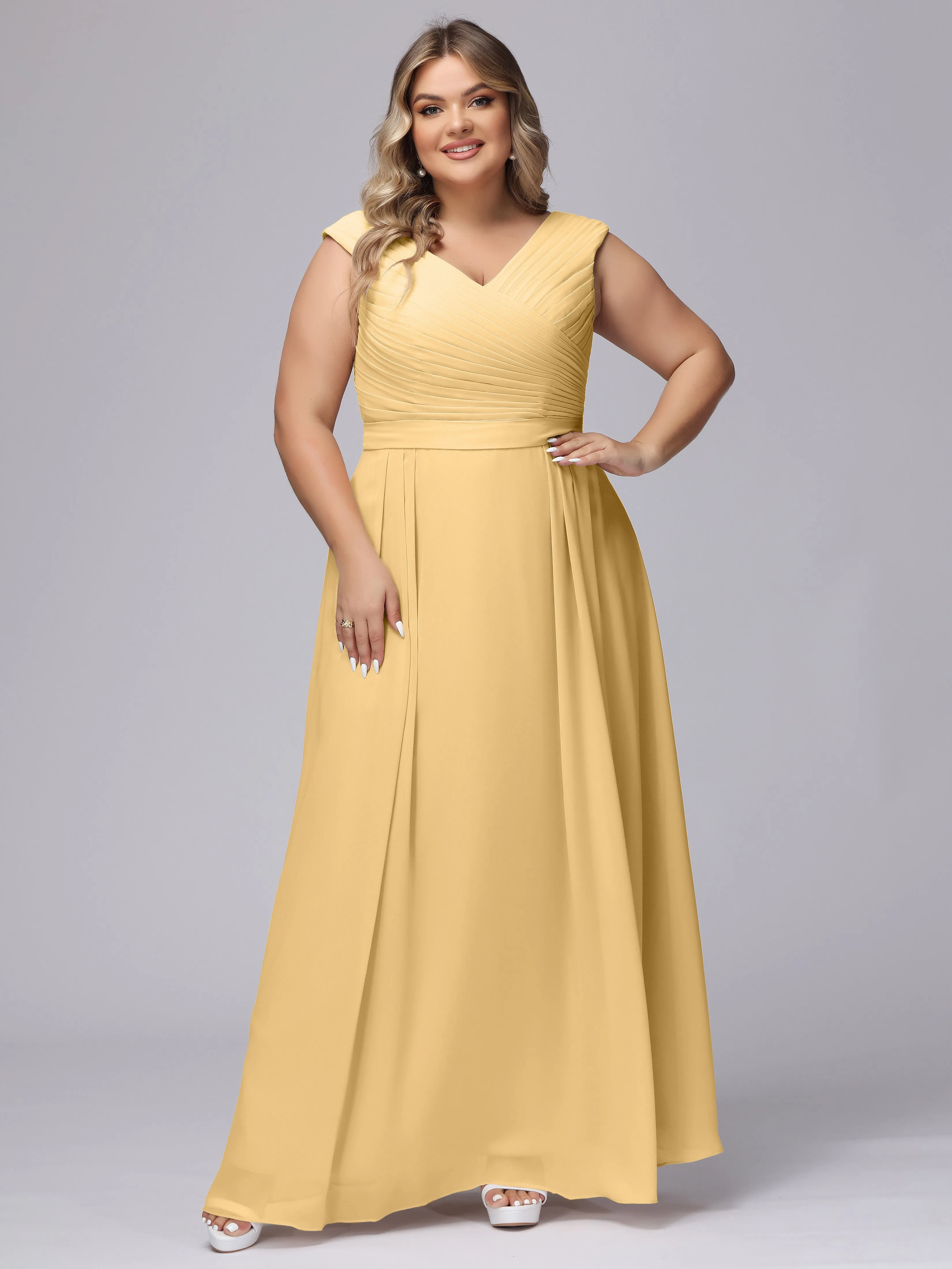 V-Back Plus Size Chiffon Bridesmaid Dress