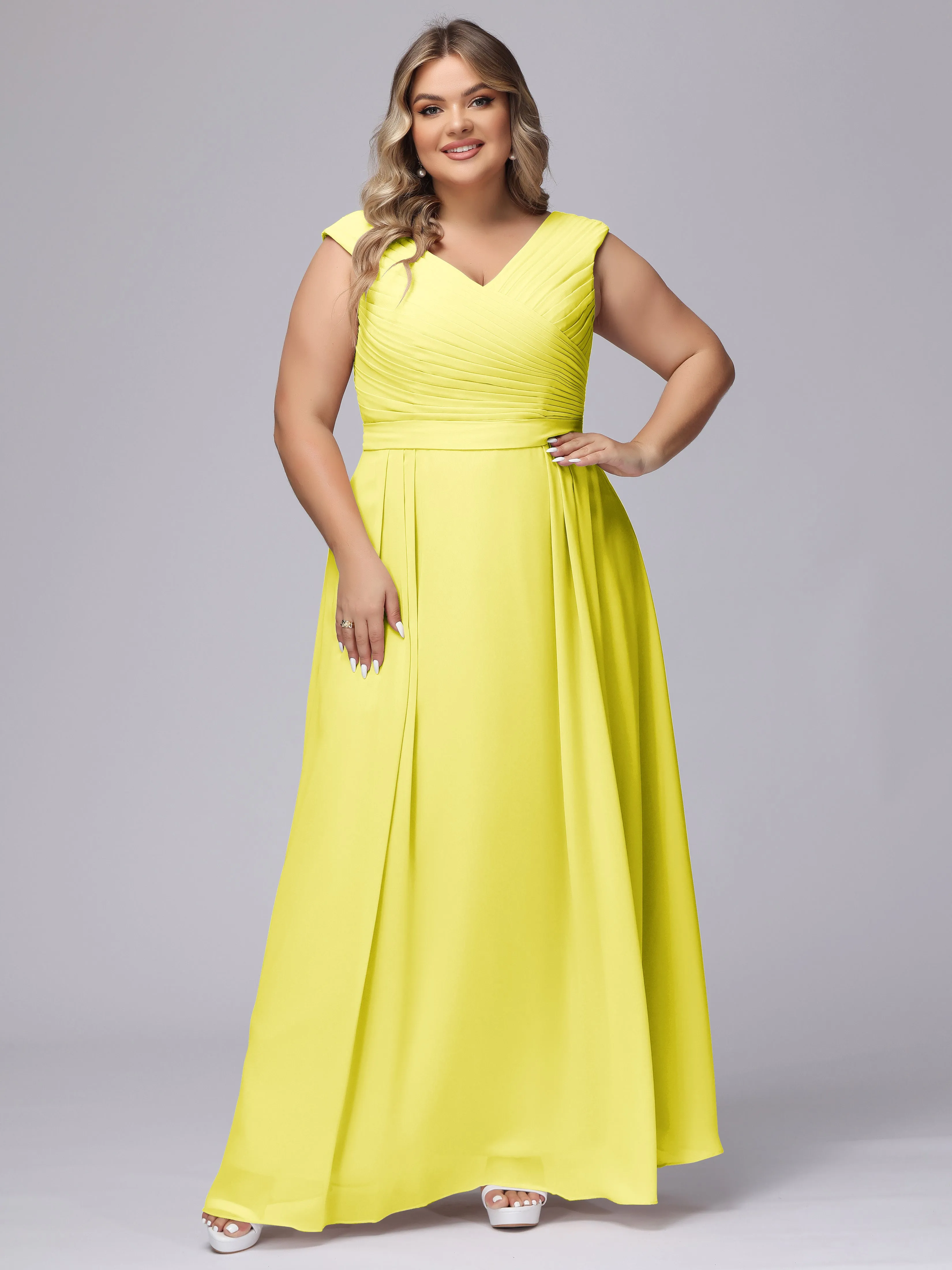 V-Back Plus Size Chiffon Bridesmaid Dress
