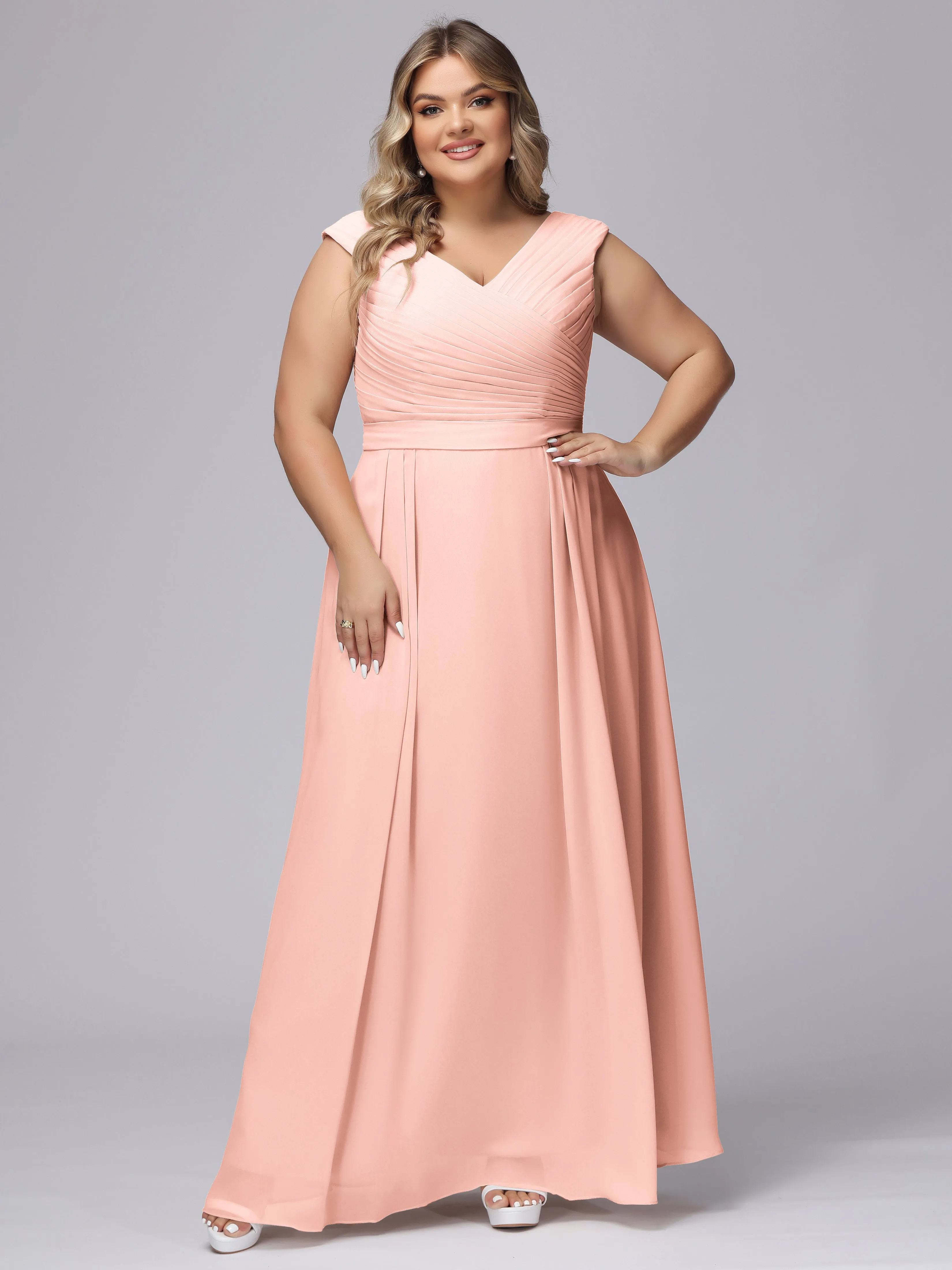 V-Back Plus Size Chiffon Bridesmaid Dress