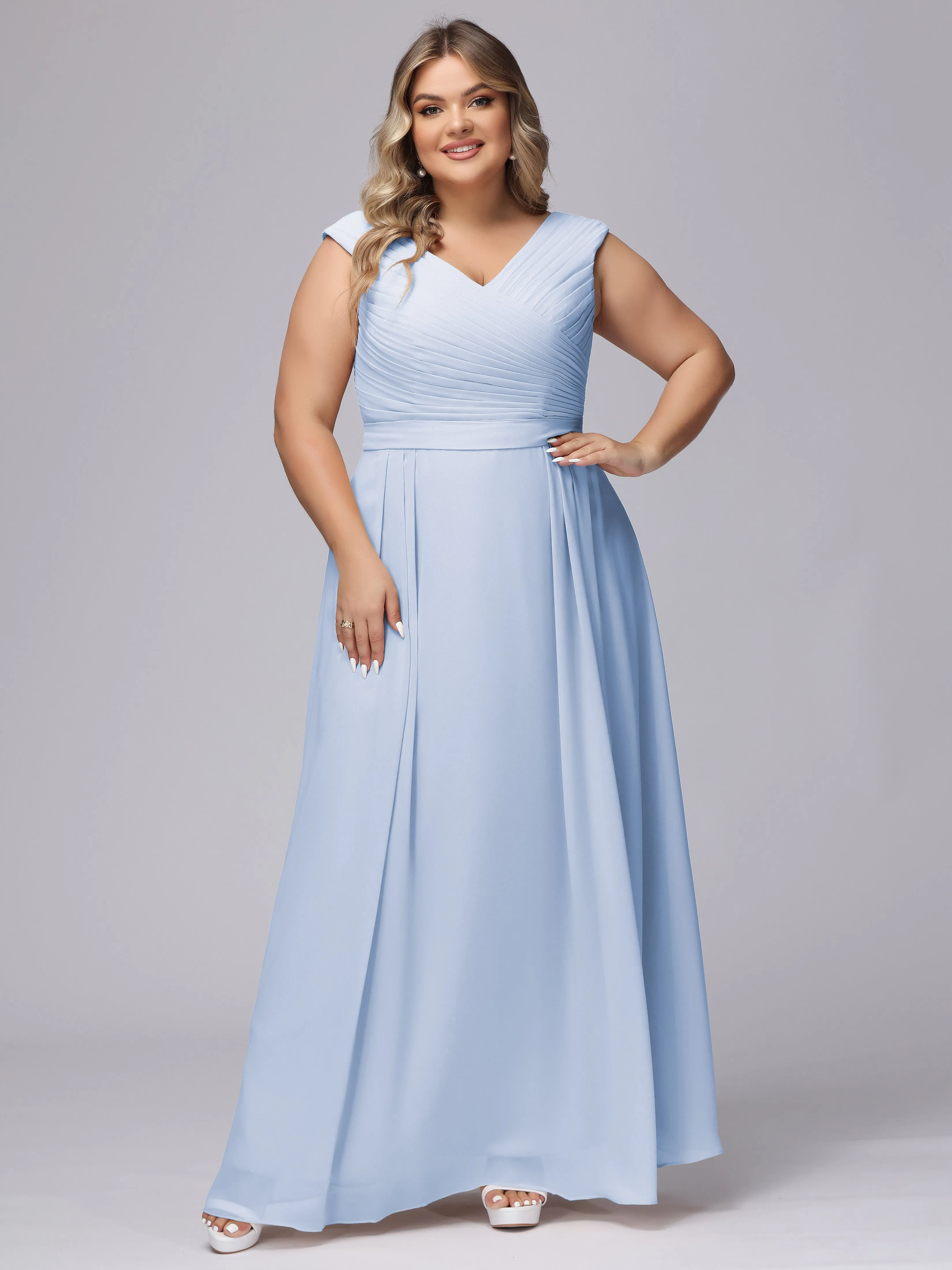 V-Back Plus Size Chiffon Bridesmaid Dress