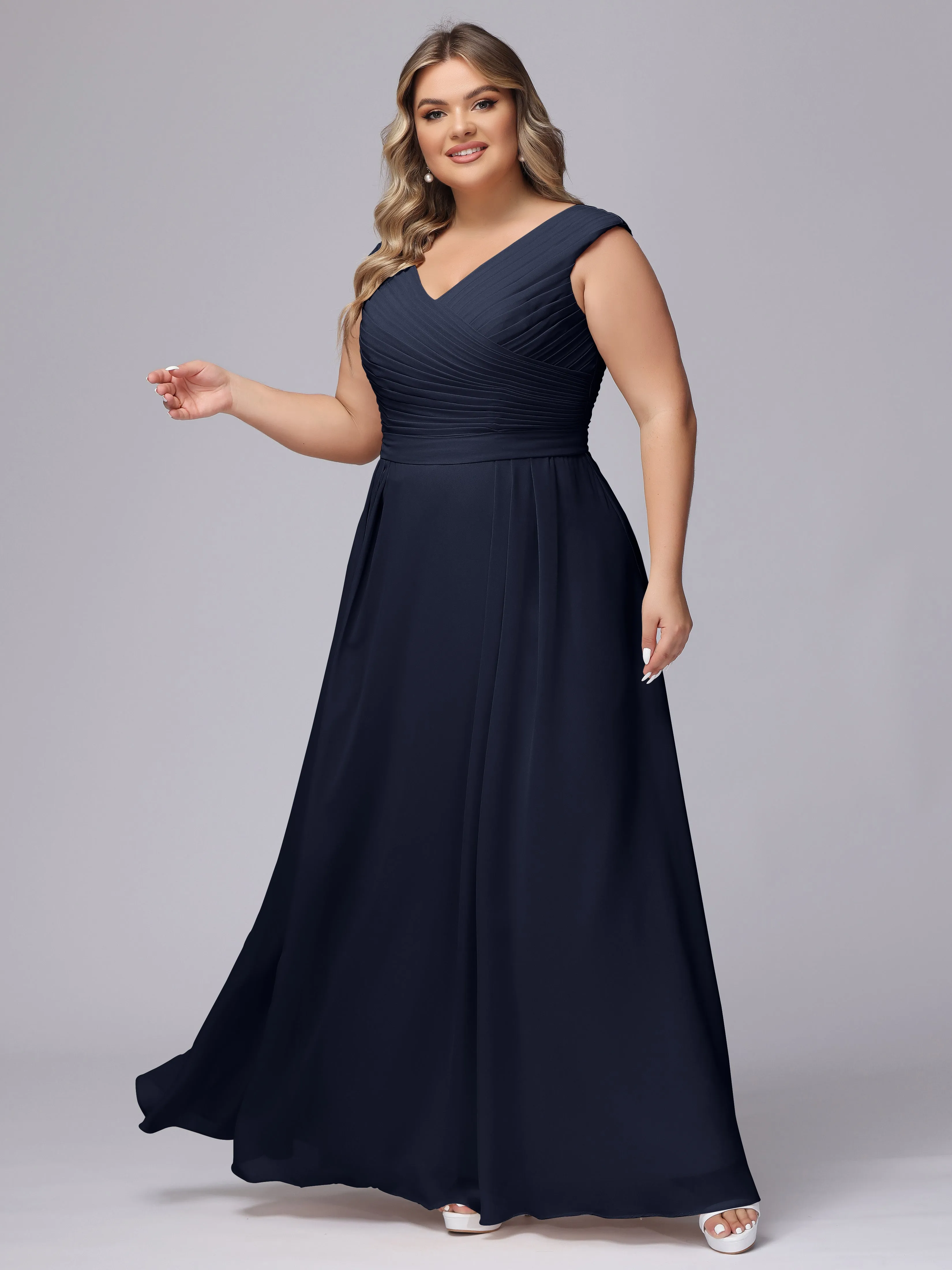 V-Back Plus Size Chiffon Bridesmaid Dress