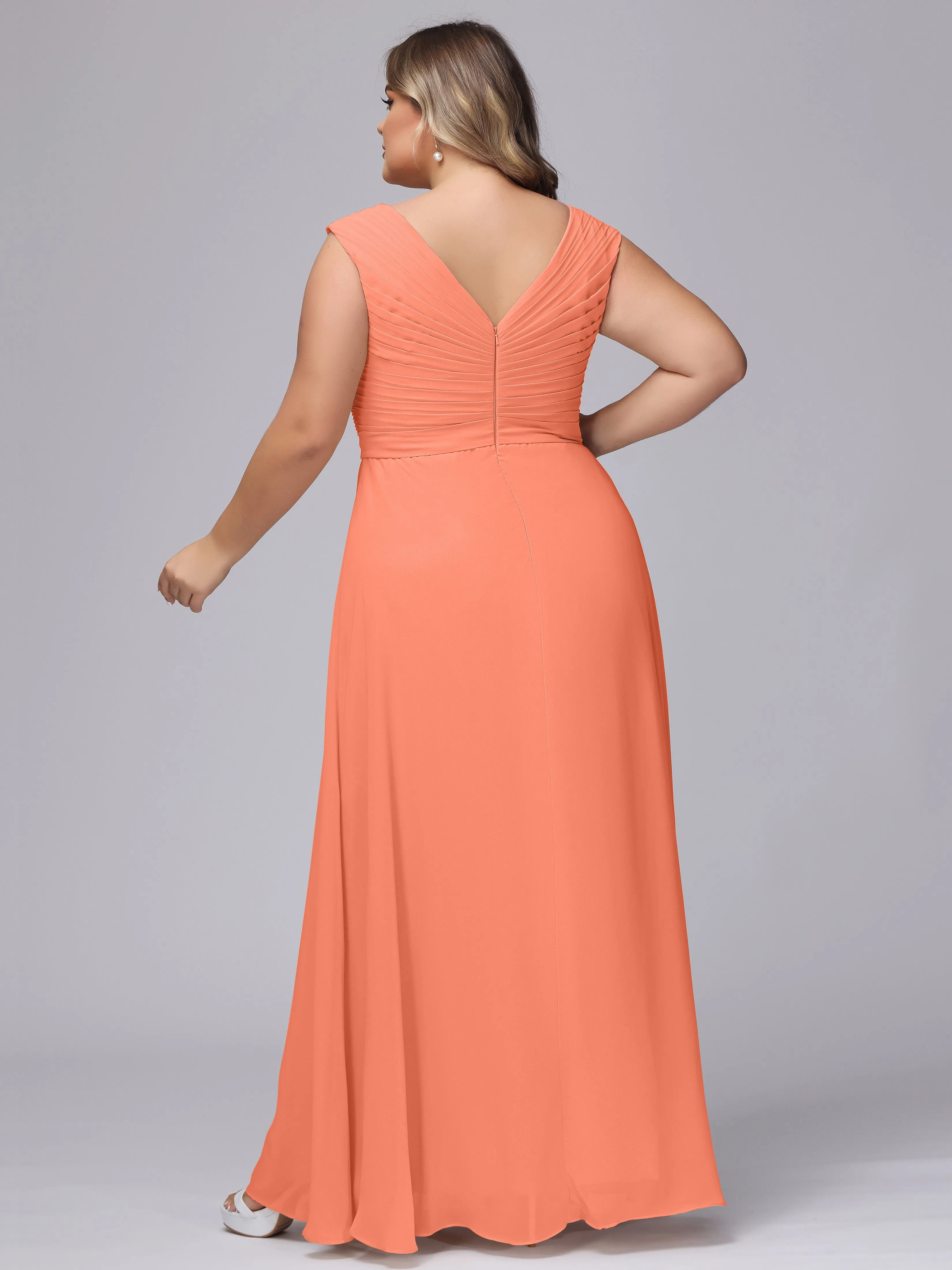 V-Back Plus Size Chiffon Bridesmaid Dress