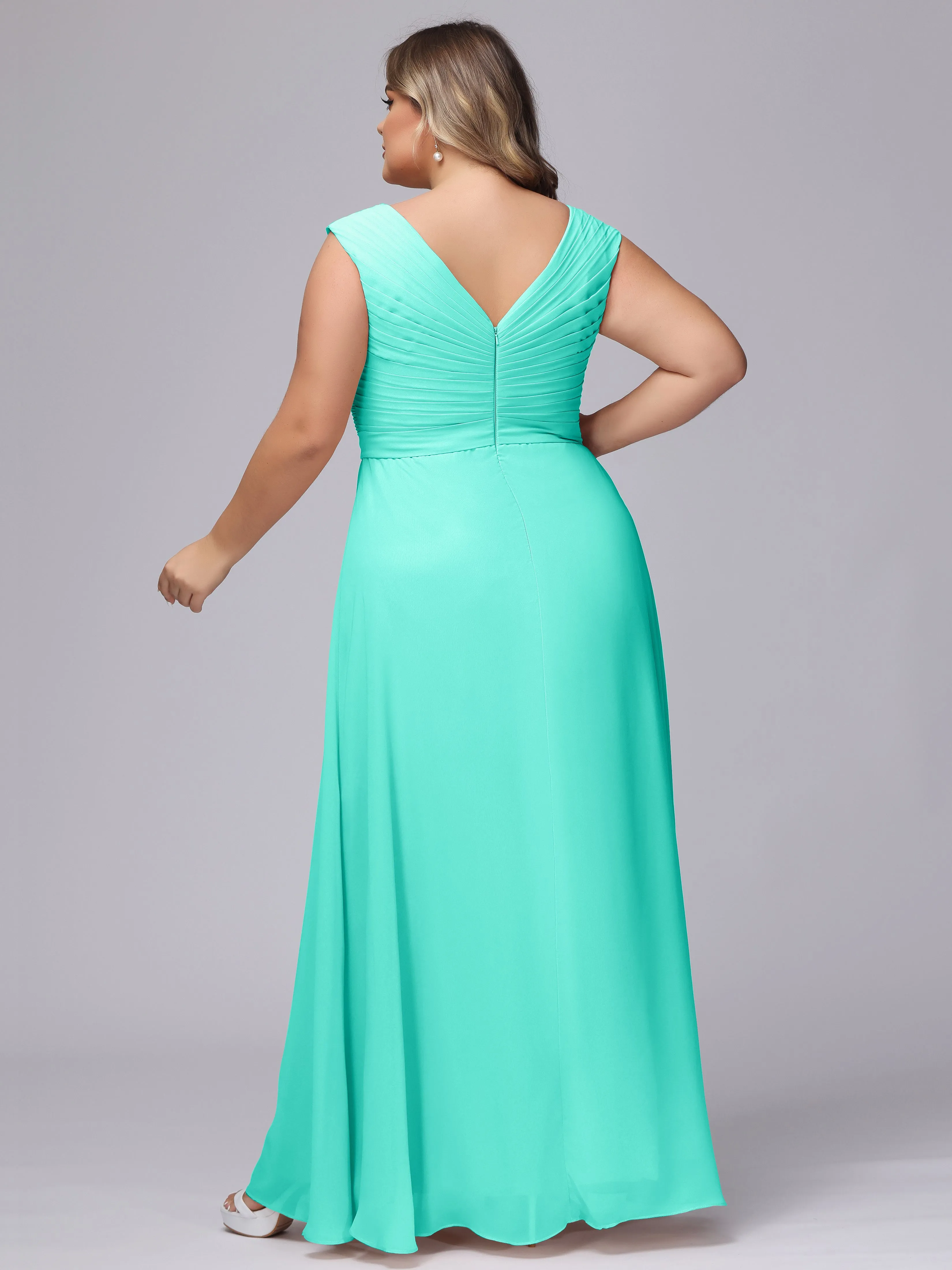 V-Back Plus Size Chiffon Bridesmaid Dress