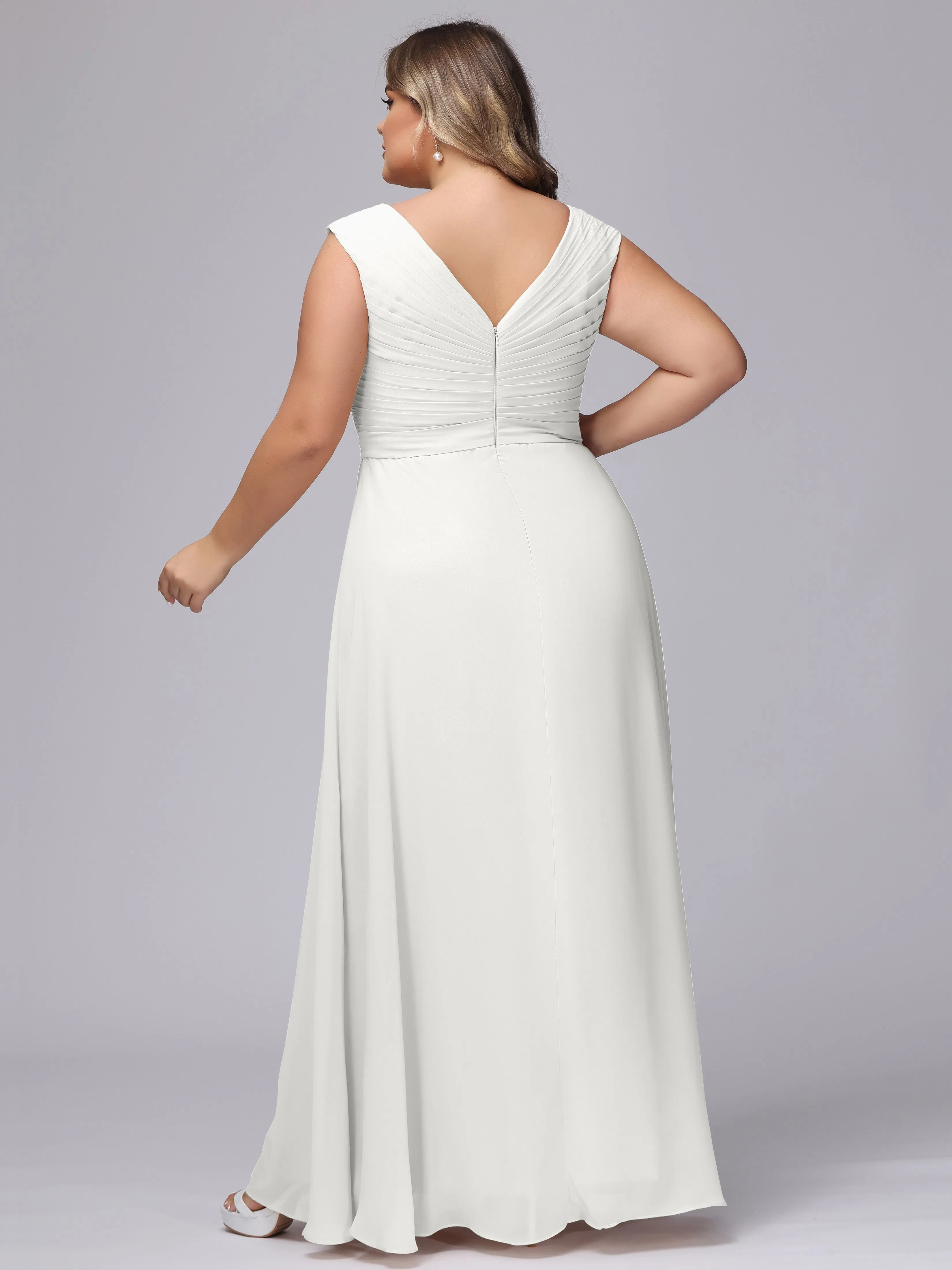 V-Back Plus Size Chiffon Bridesmaid Dress