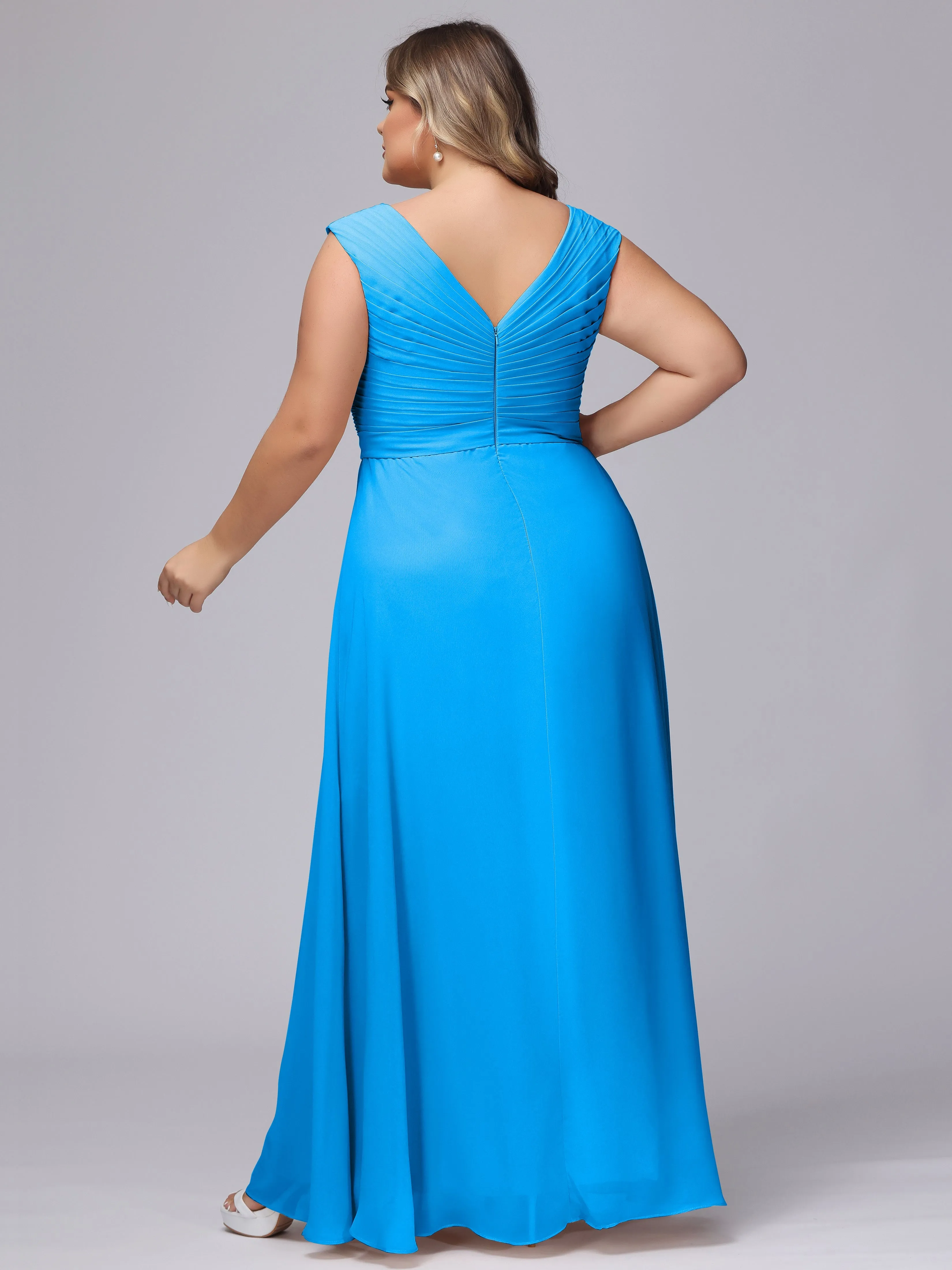 V-Back Plus Size Chiffon Bridesmaid Dress