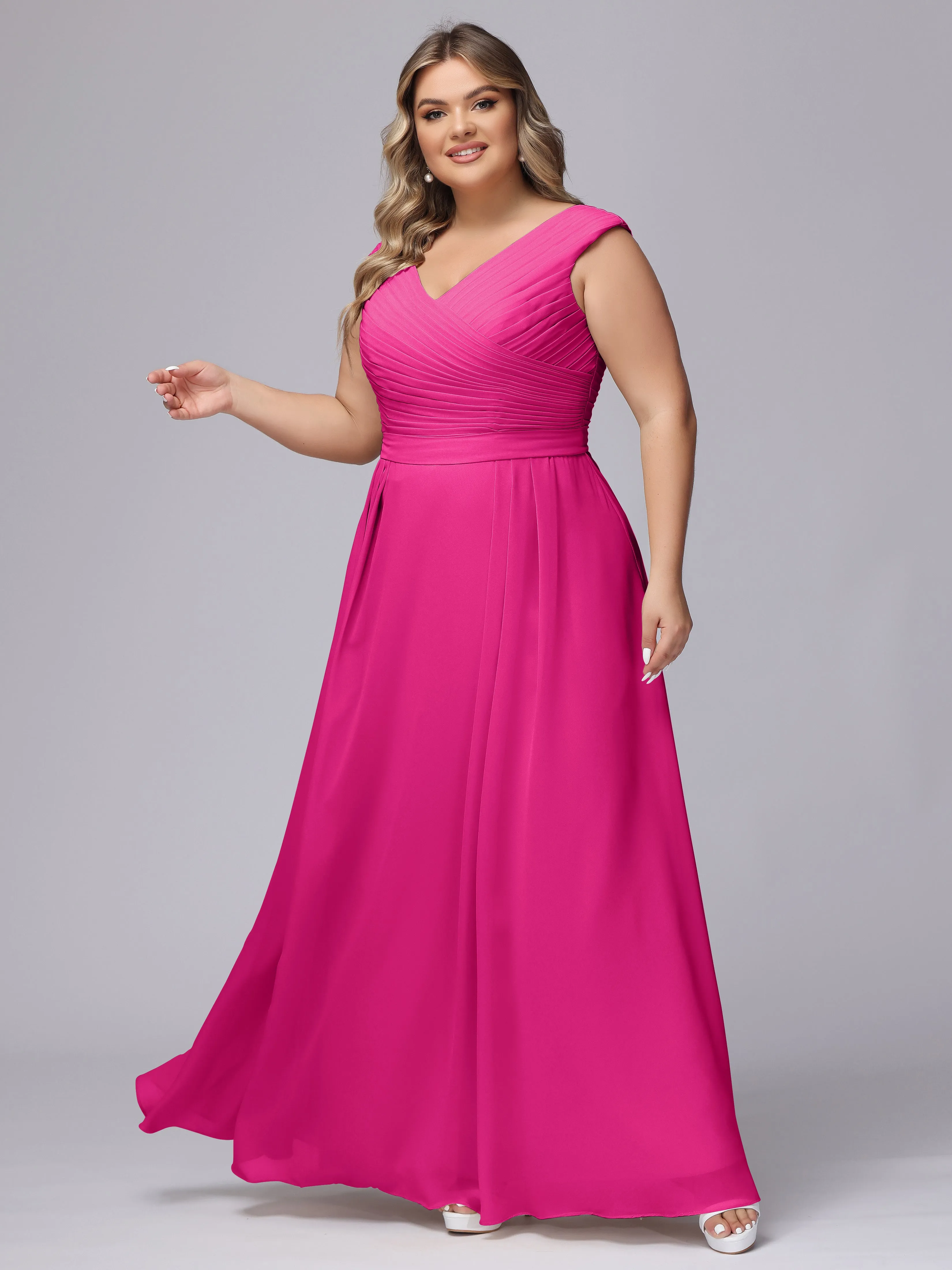 V-Back Plus Size Chiffon Bridesmaid Dress