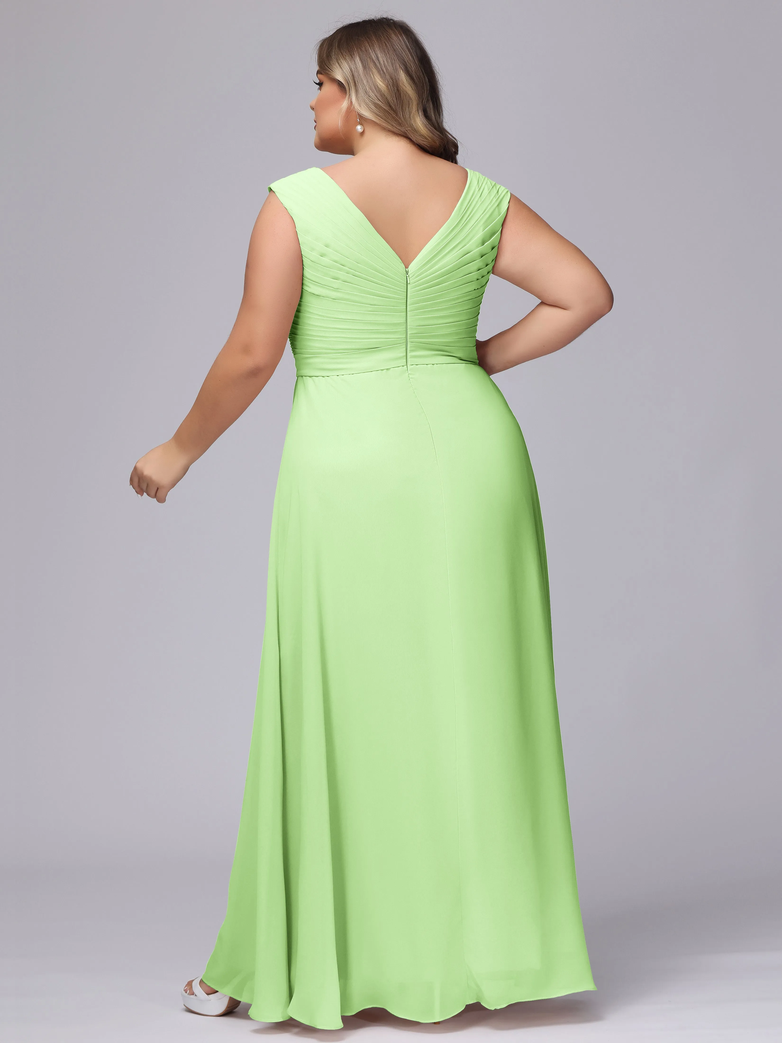 V-Back Plus Size Chiffon Bridesmaid Dress