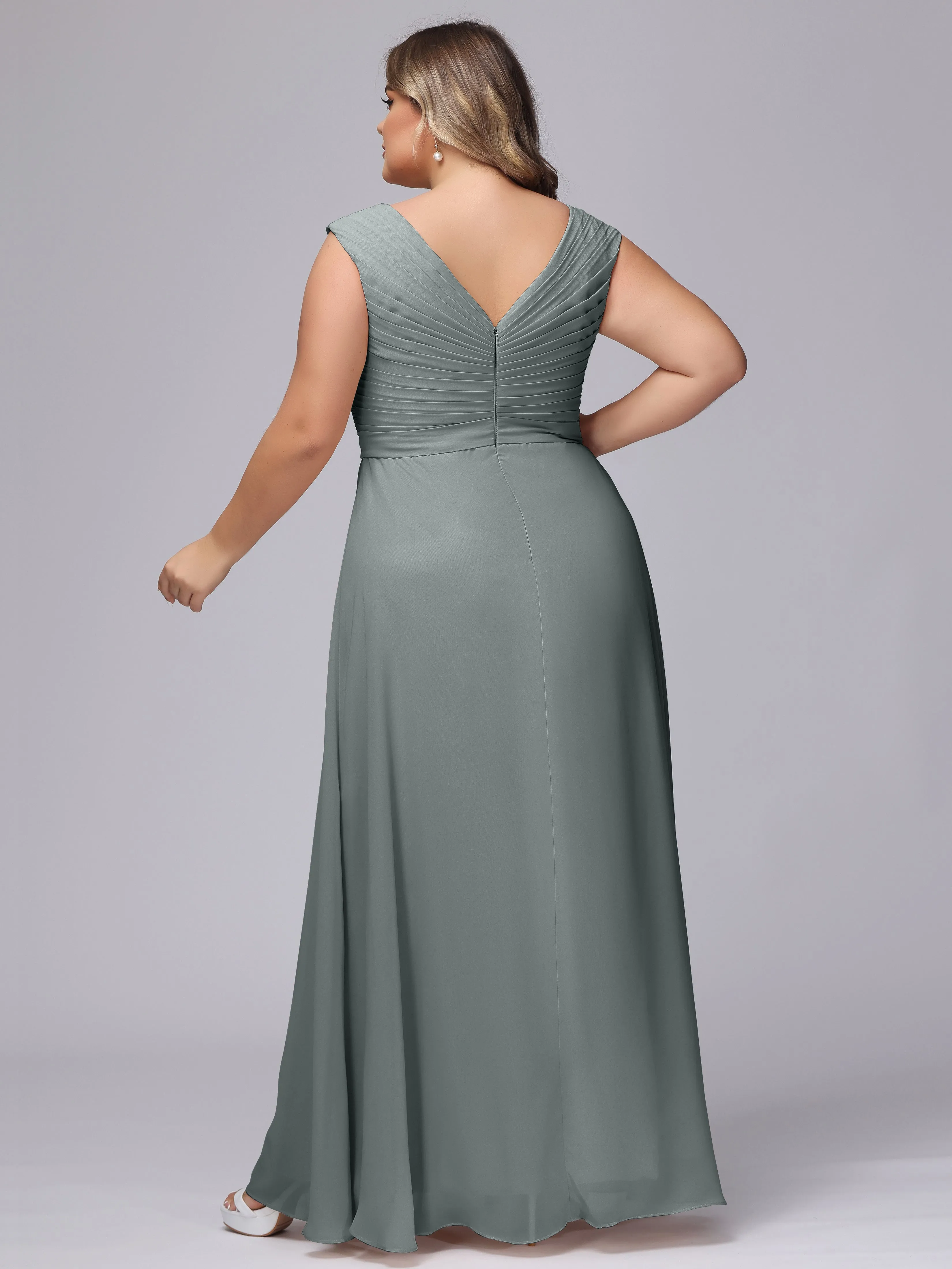 V-Back Plus Size Chiffon Bridesmaid Dress