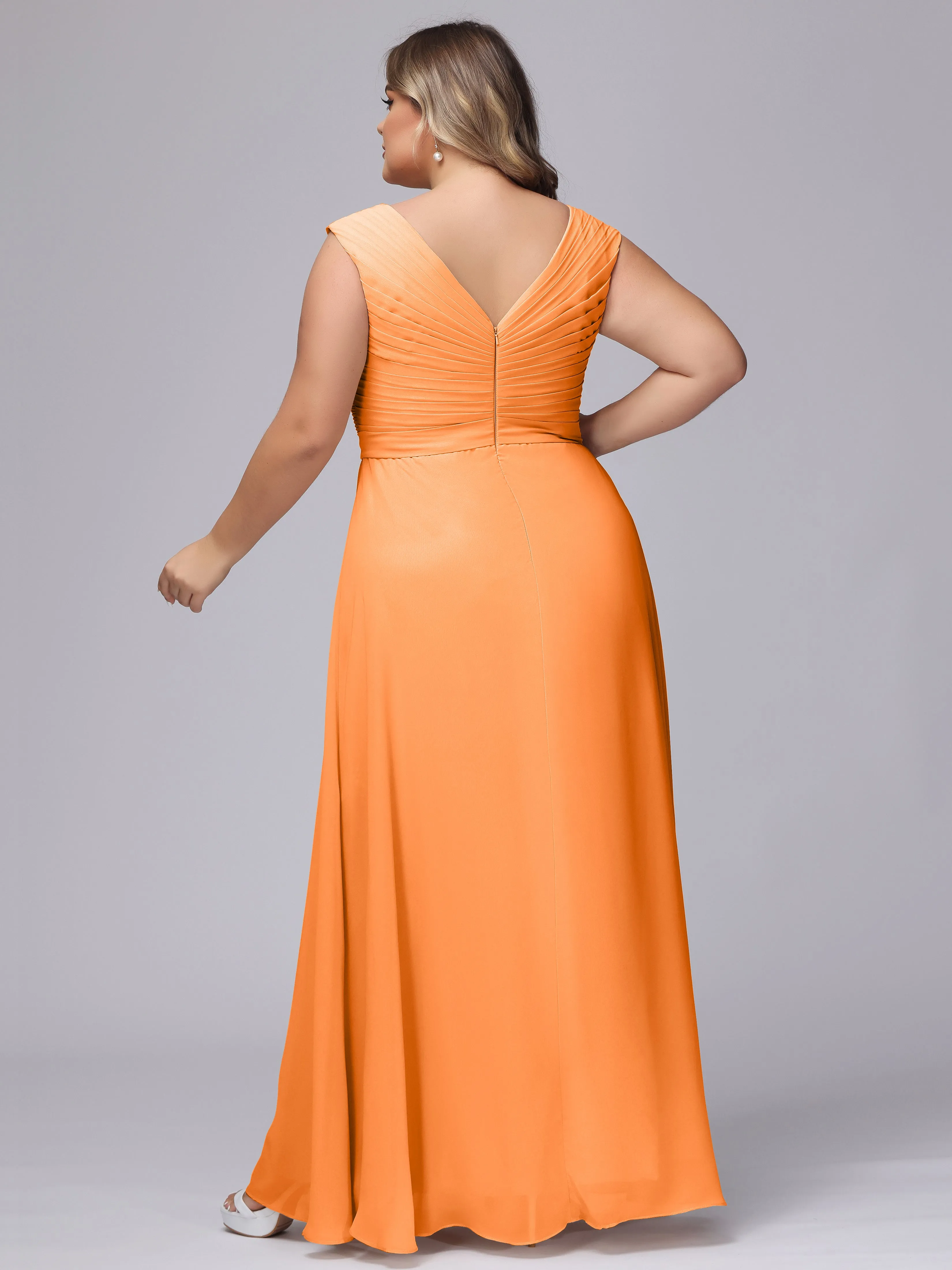 V-Back Plus Size Chiffon Bridesmaid Dress