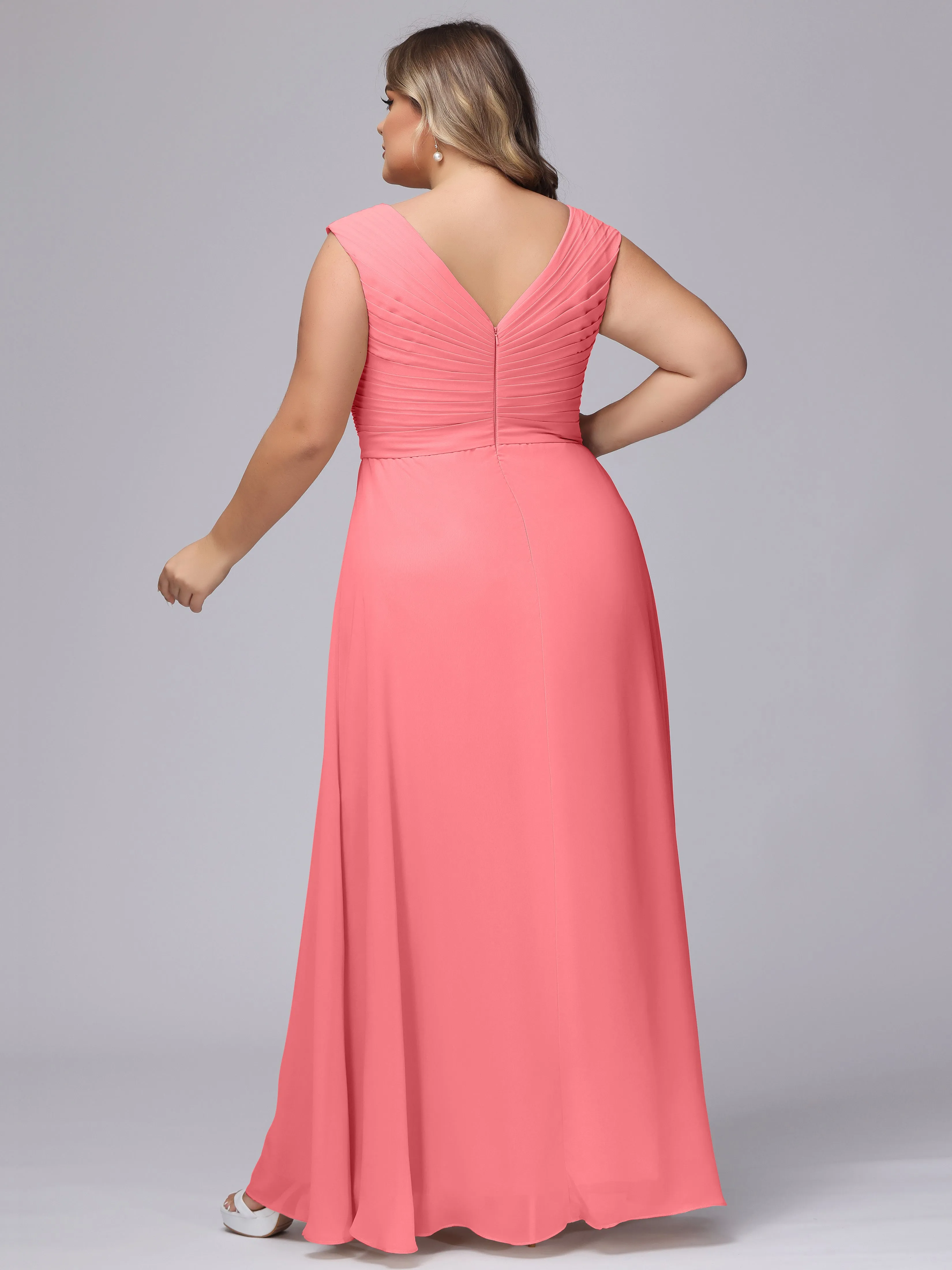 V-Back Plus Size Chiffon Bridesmaid Dress