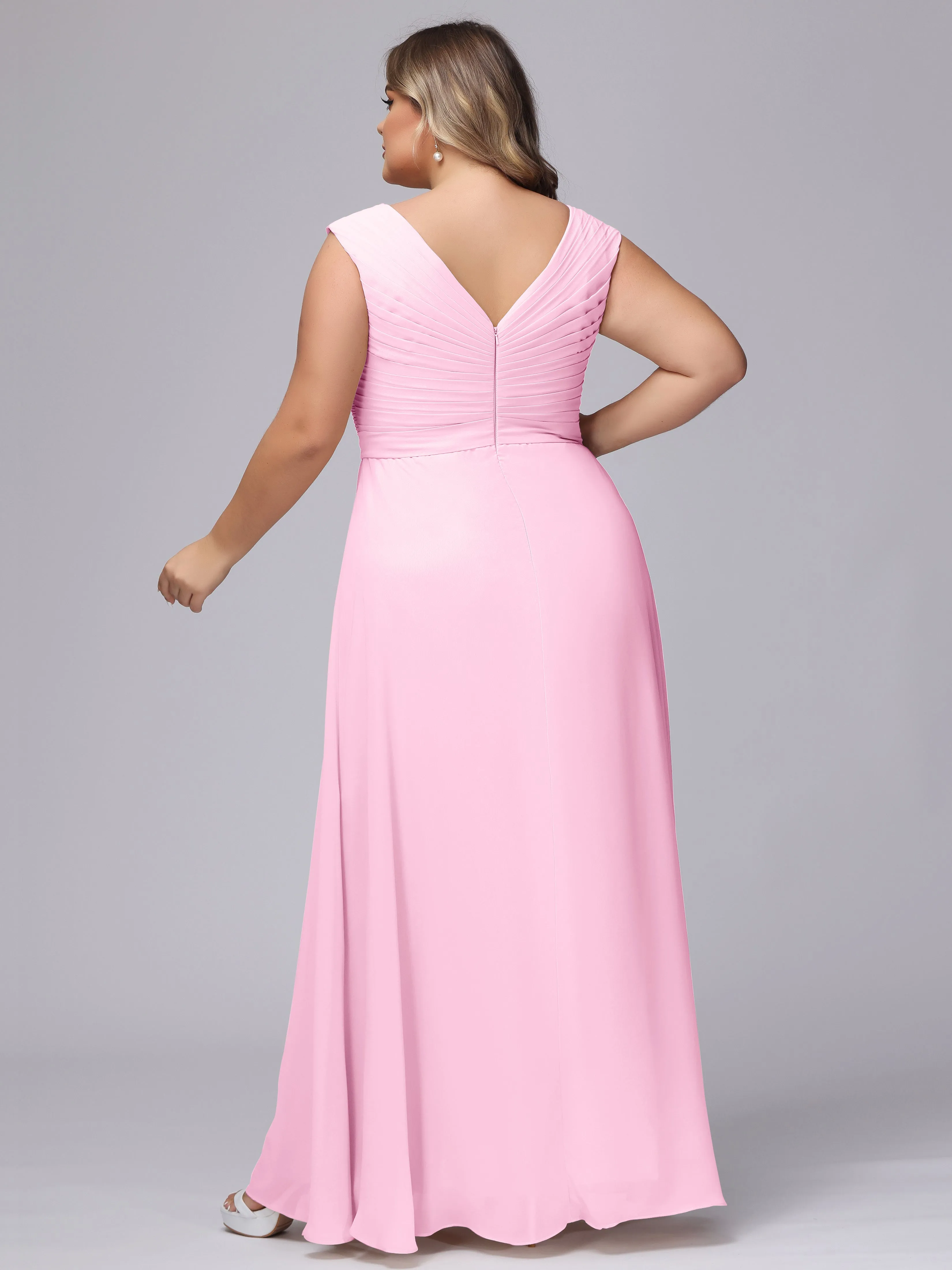V-Back Plus Size Chiffon Bridesmaid Dress