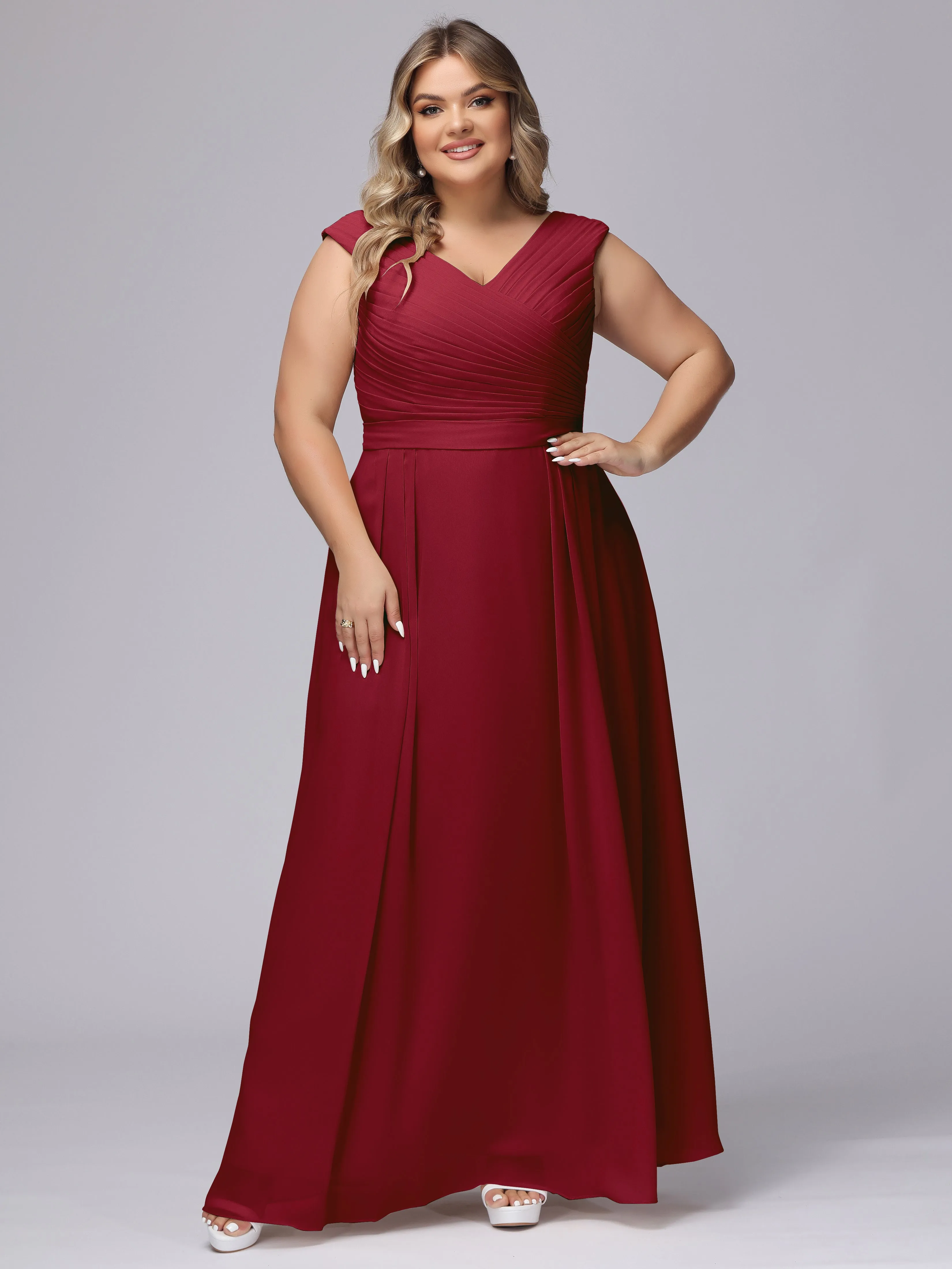 V-Back Plus Size Chiffon Bridesmaid Dress