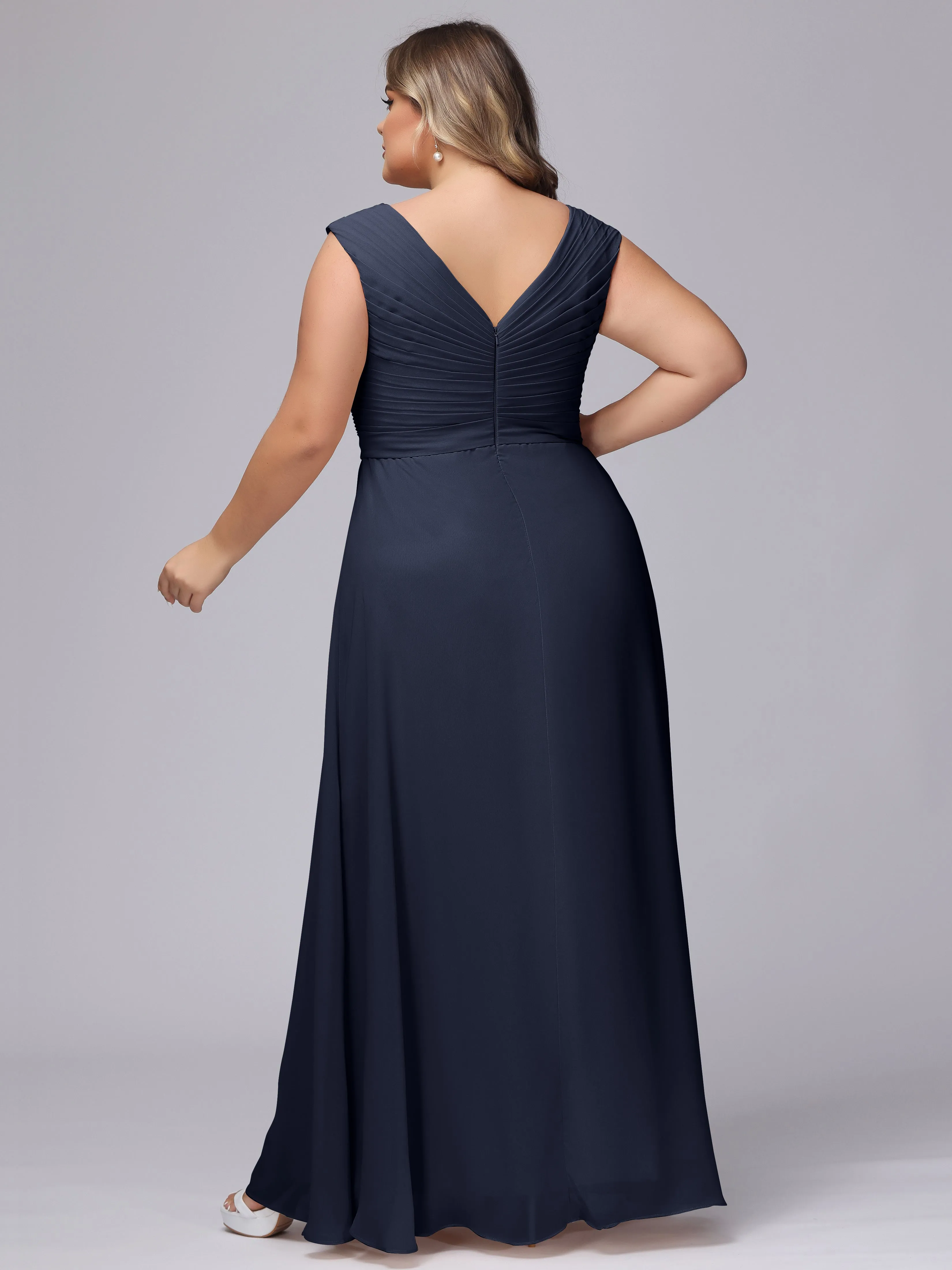 V-Back Plus Size Chiffon Bridesmaid Dress