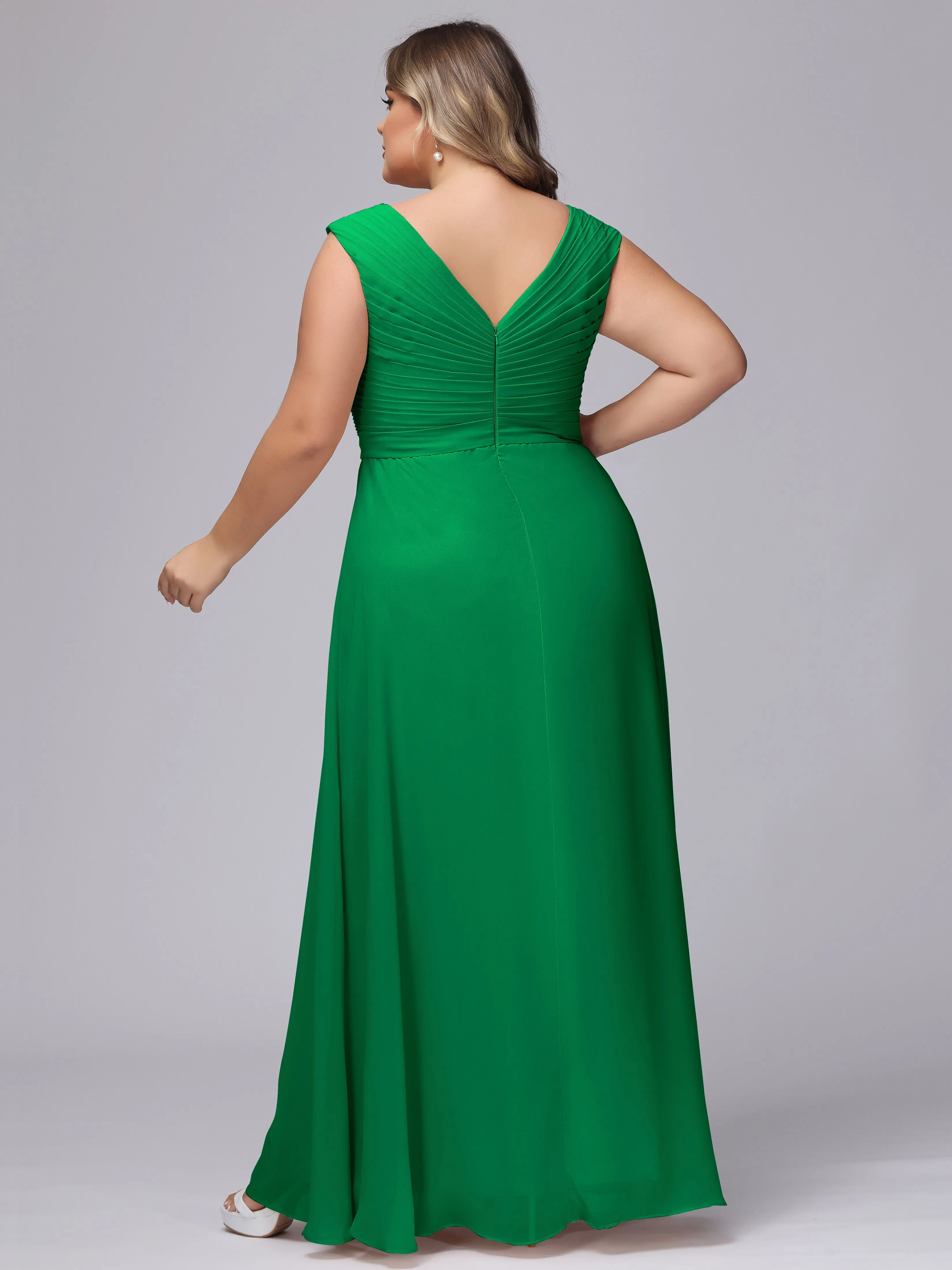 V-Back Plus Size Chiffon Bridesmaid Dress