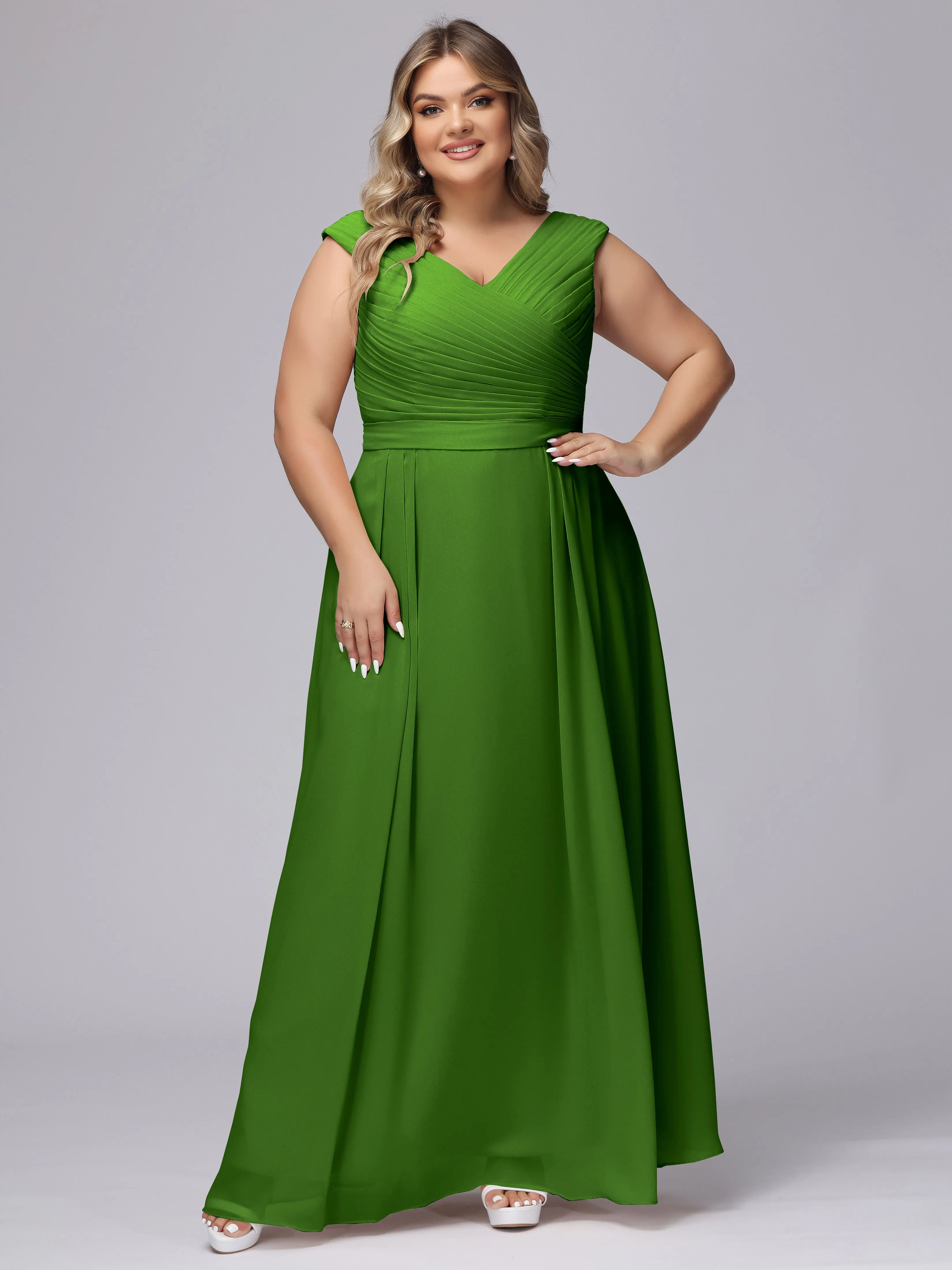 V-Back Plus Size Chiffon Bridesmaid Dress