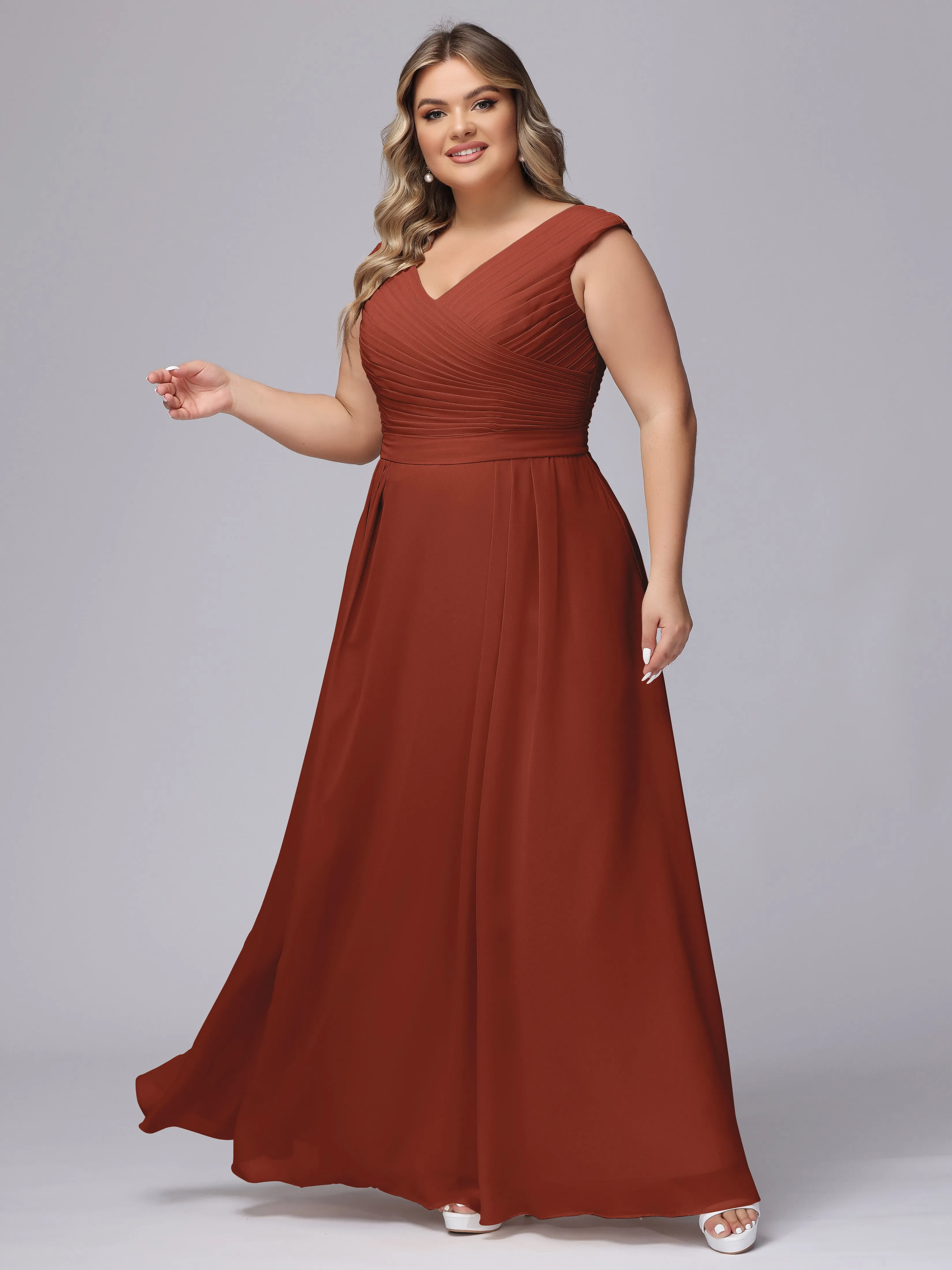V-Back Plus Size Chiffon Bridesmaid Dress