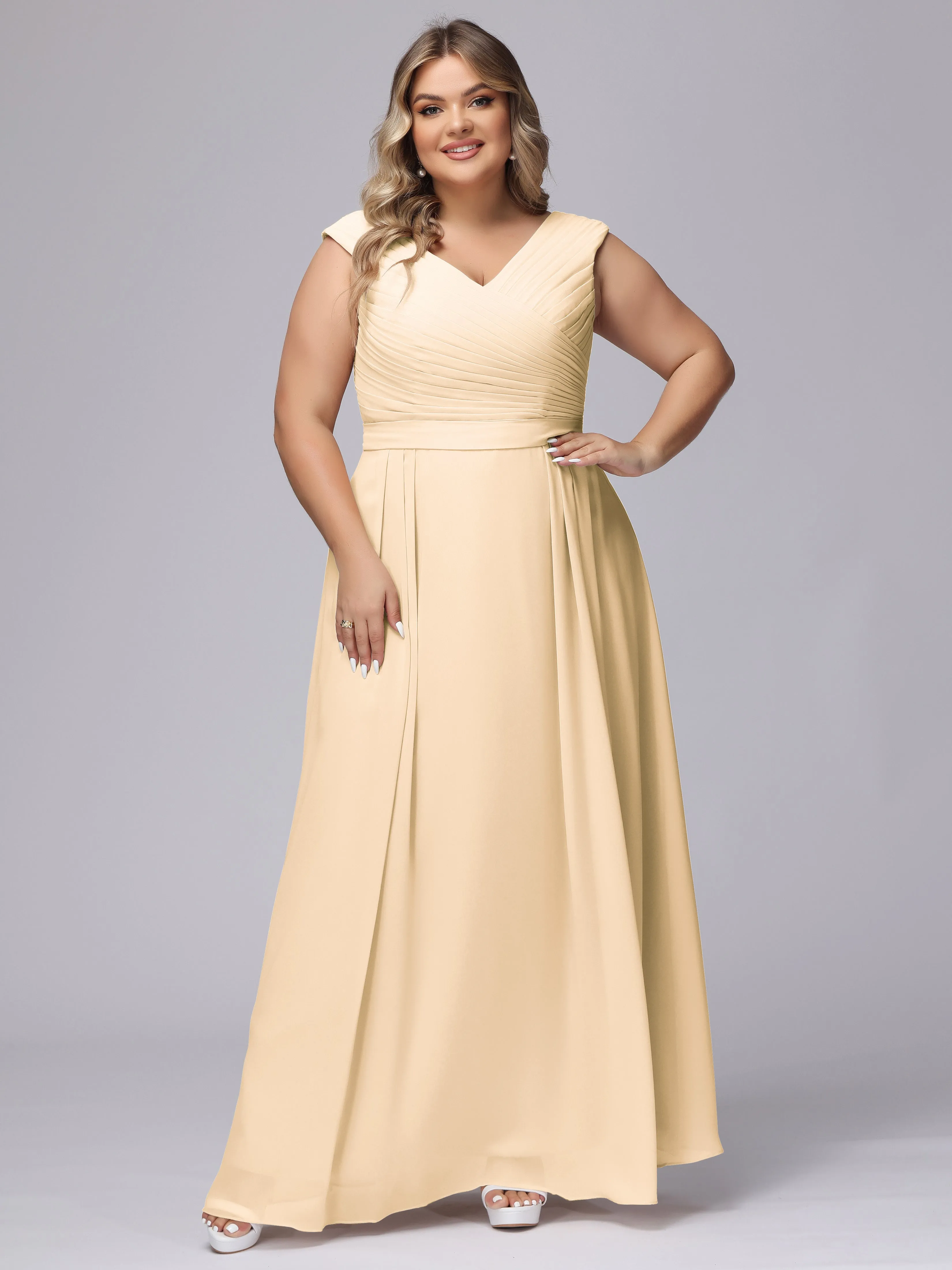 V-Back Plus Size Chiffon Bridesmaid Dress