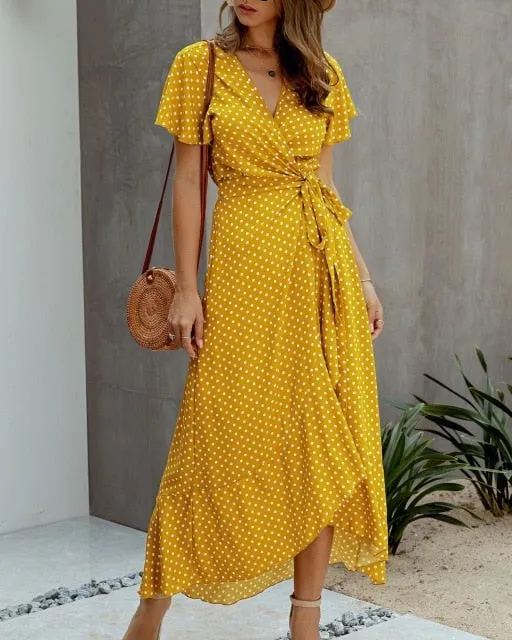 V-Neck Short Sleeve Maxi Dress