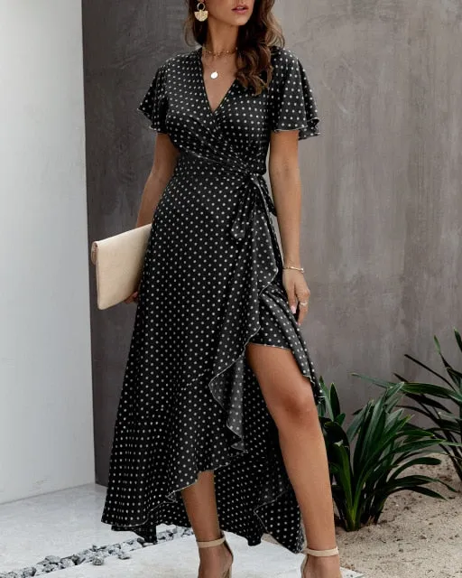 V-Neck Short Sleeve Maxi Dress