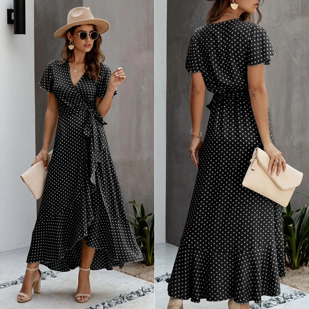 V-Neck Short Sleeve Maxi Dress