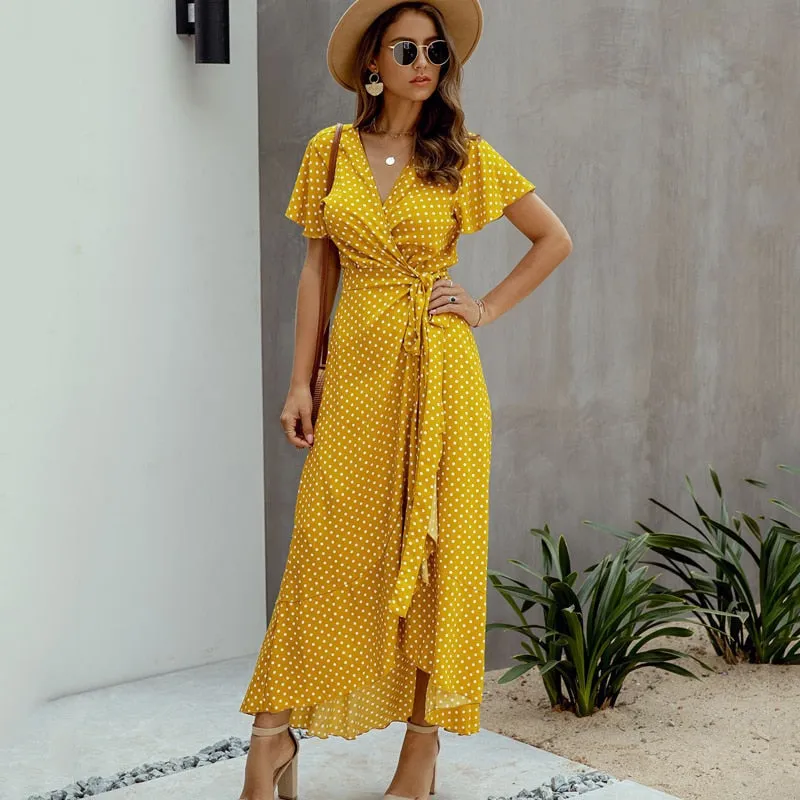 V-Neck Short Sleeve Maxi Dress