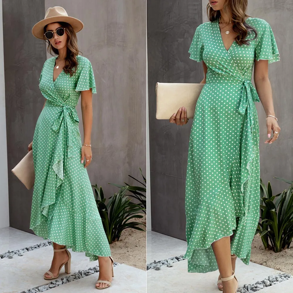 V-Neck Short Sleeve Maxi Dress