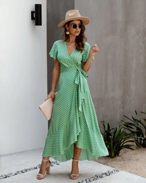V-Neck Short Sleeve Maxi Dress